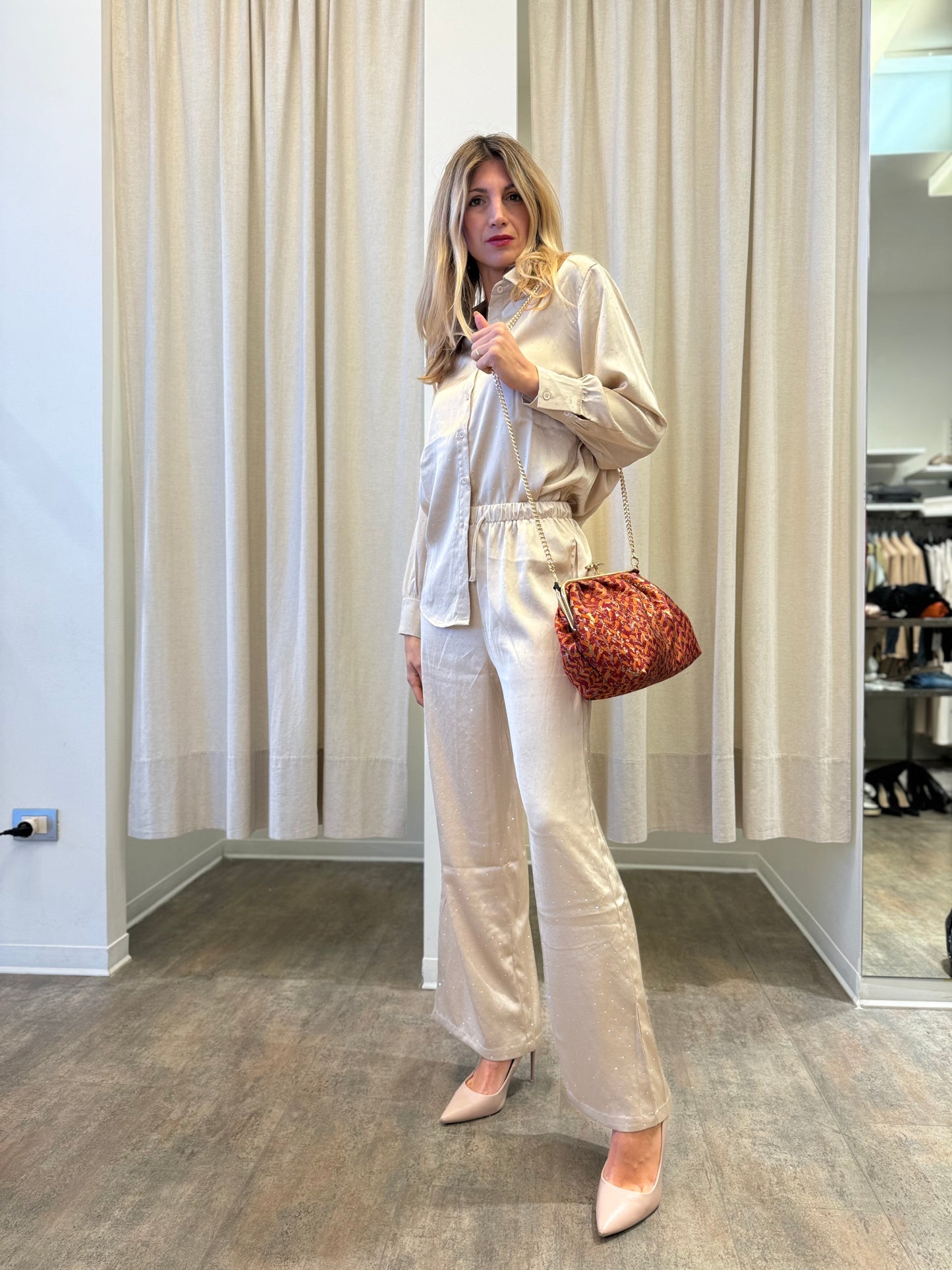 Molly Bracken Pantalone largo appl.strass BEIGE