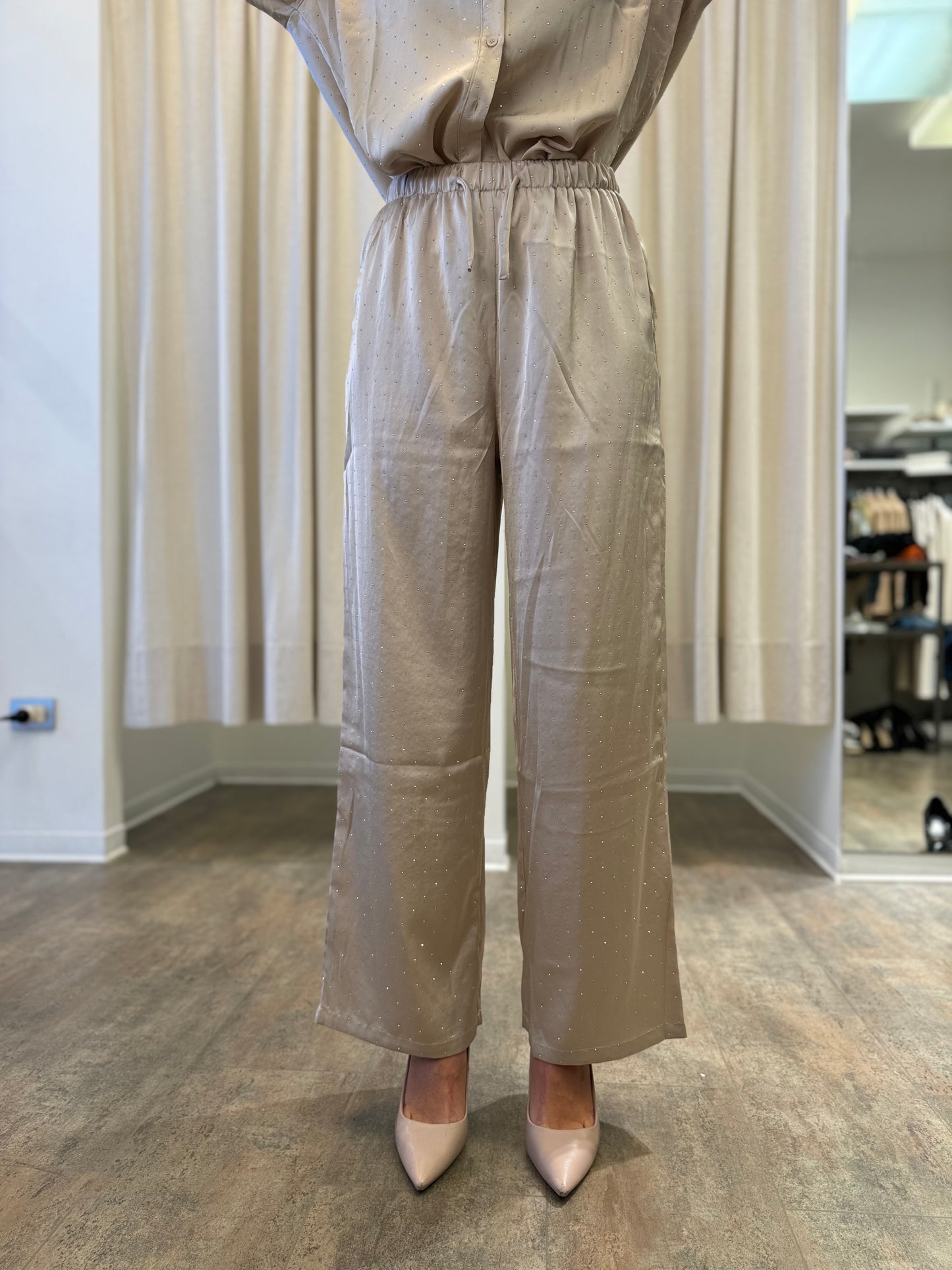 Molly Bracken Pantalone largo appl.strass BEIGE