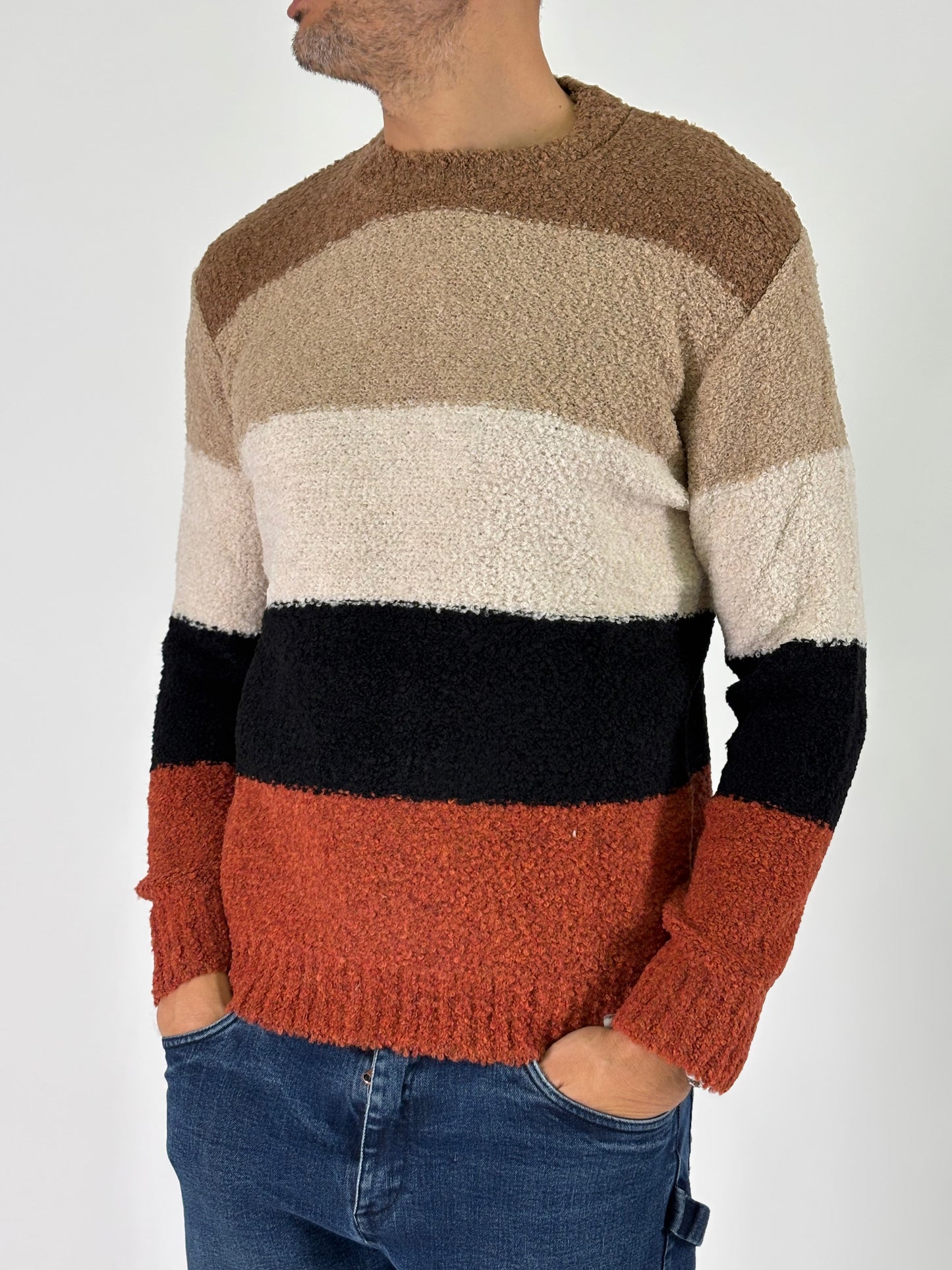 BL11 Maglia ml girocollo bouclè a fasce MULTICOLOR