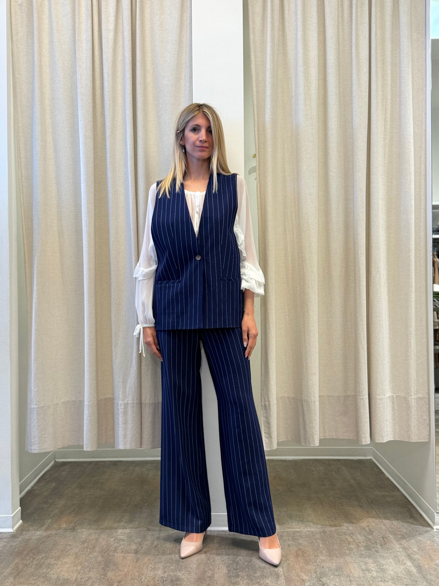 Susy Mix Set Gilet e Pantalone gessato BLU
