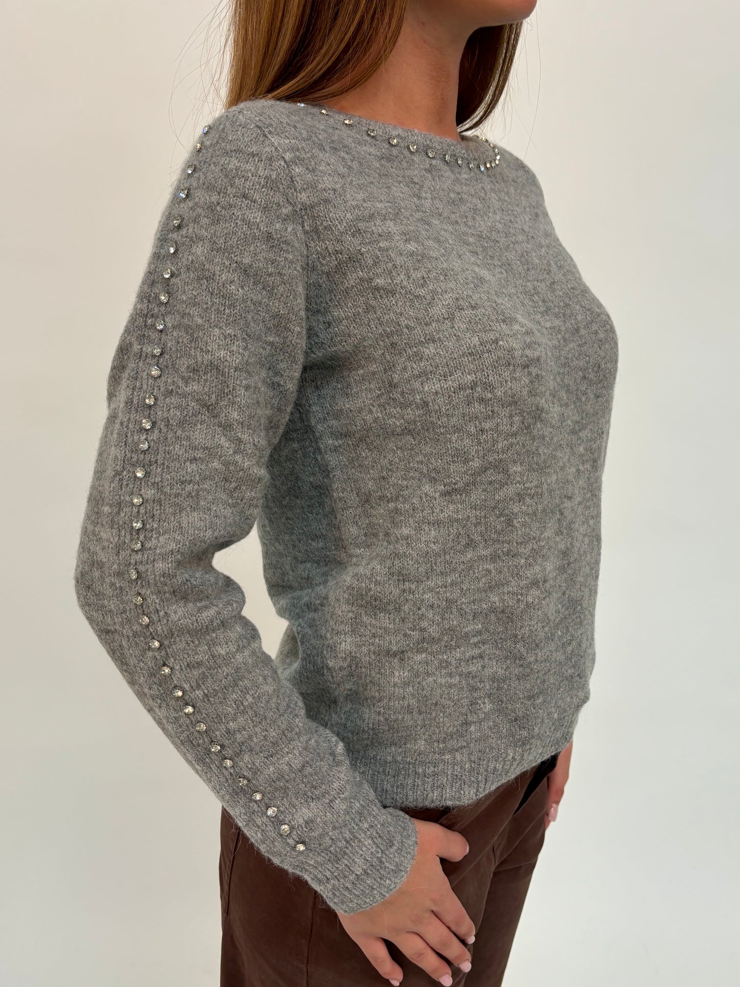 Kocca Maglia girocollo con strass GRIGIO