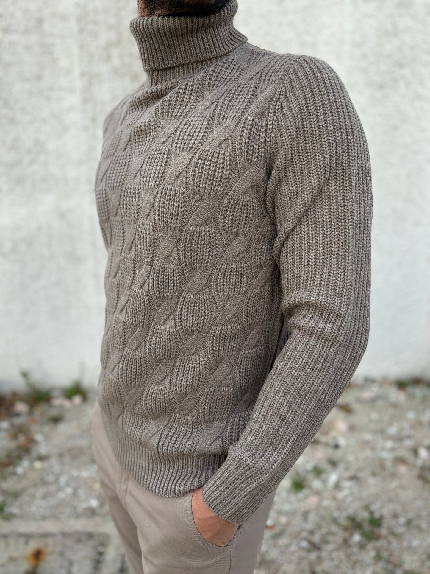 Loft88 Maglia c/alto fantasia trecce FANGO