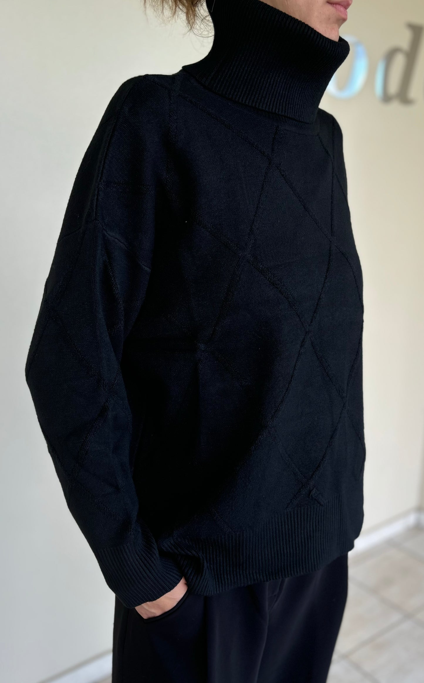 Loft88 Maglia over c/alto fantasia geometrica rombi NERO