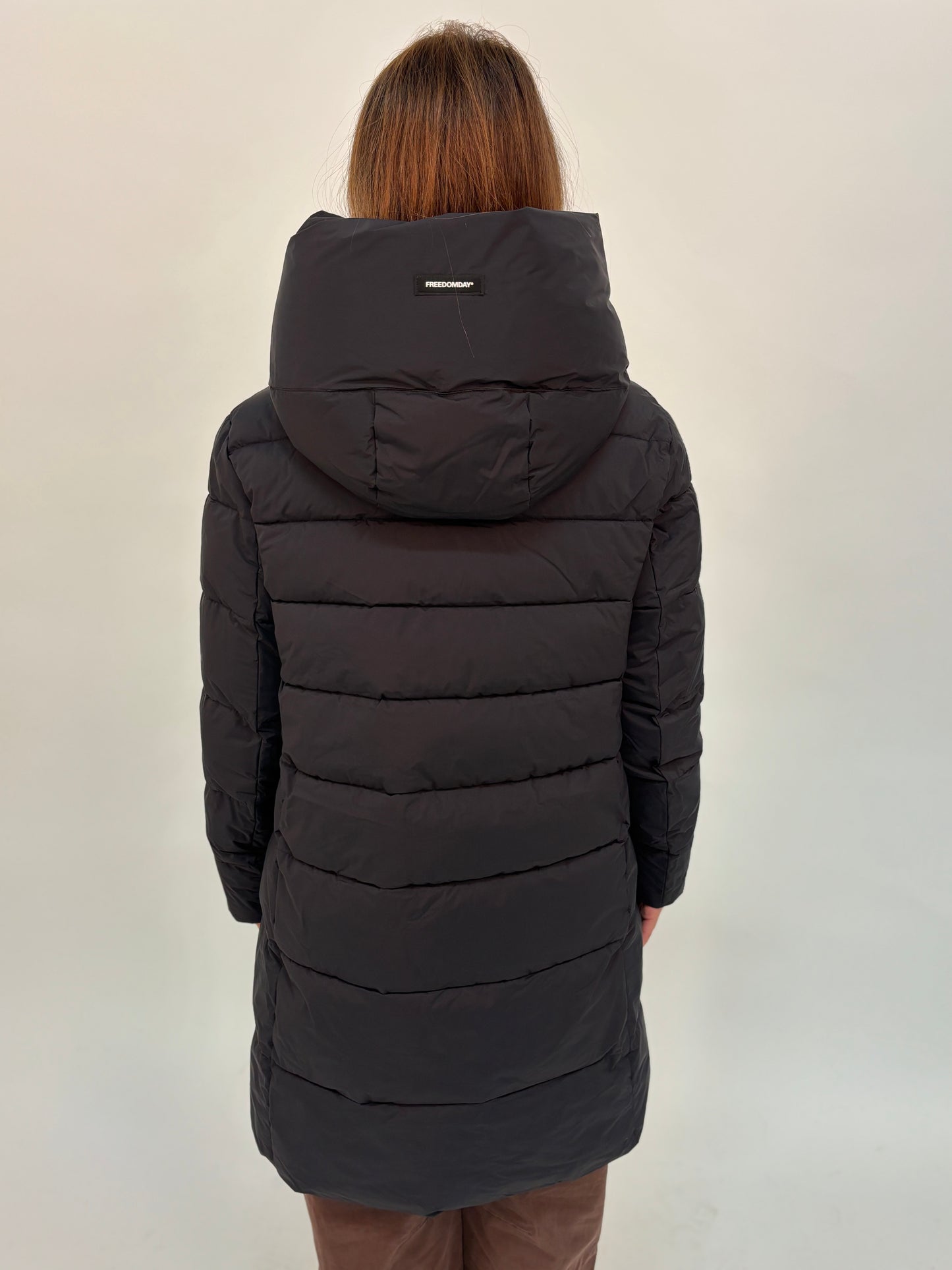 FREEDOMDAY giaccone 3/4 ecodown con cappuccio NERO