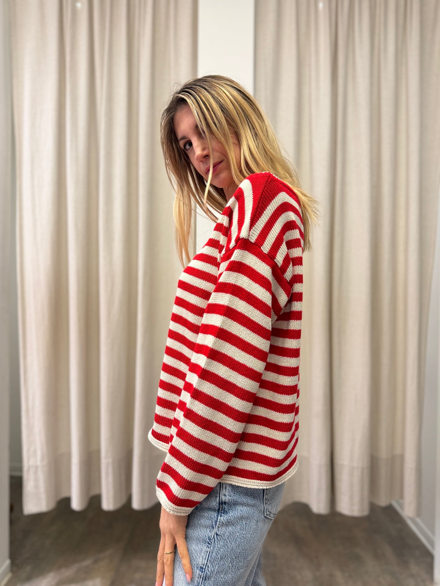 Susy Mix Maglia a righe orizzontali over ROSSO