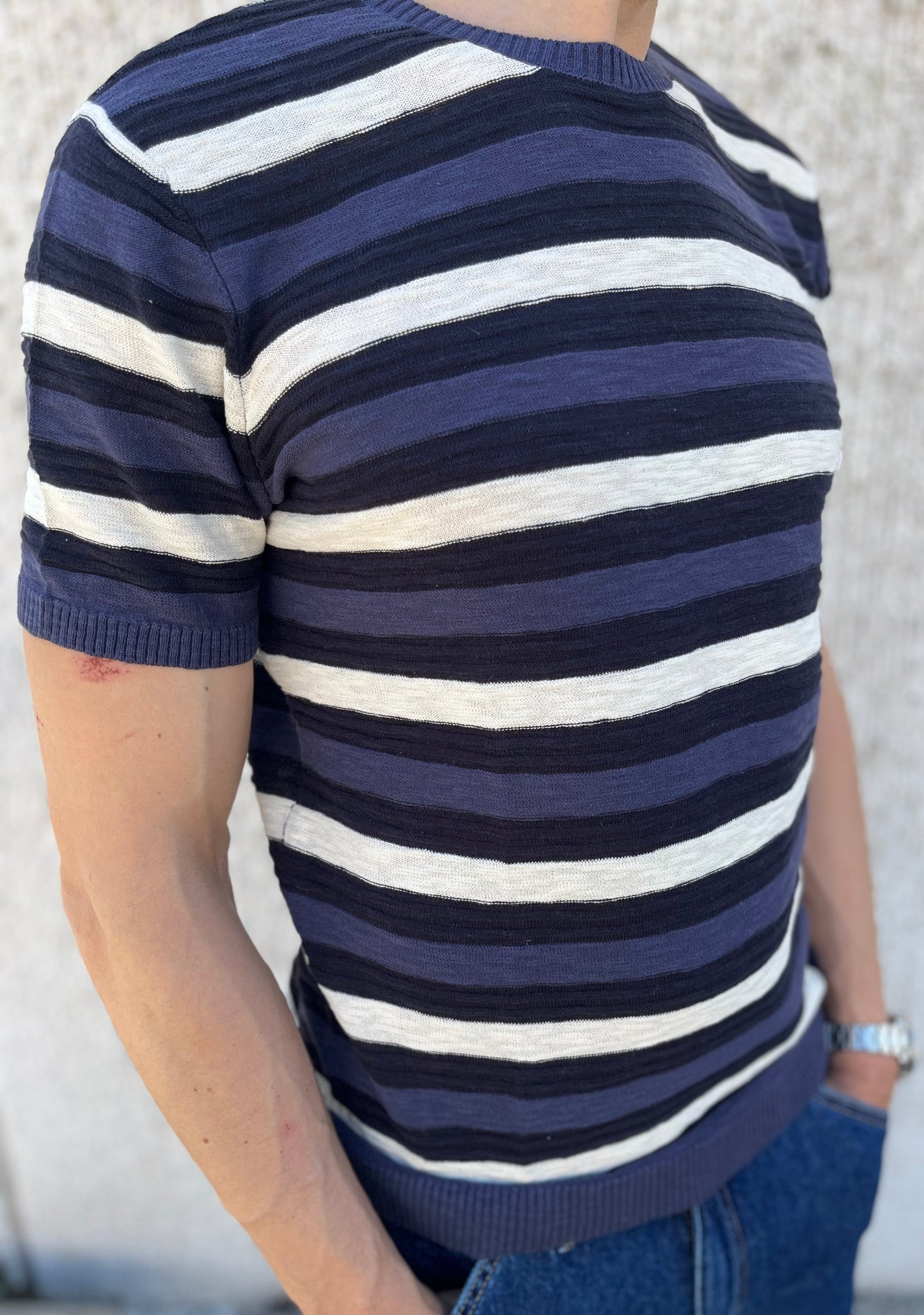 loft88 maglia manica corta in filio RIGATO BLU BLUETTE BEIGE