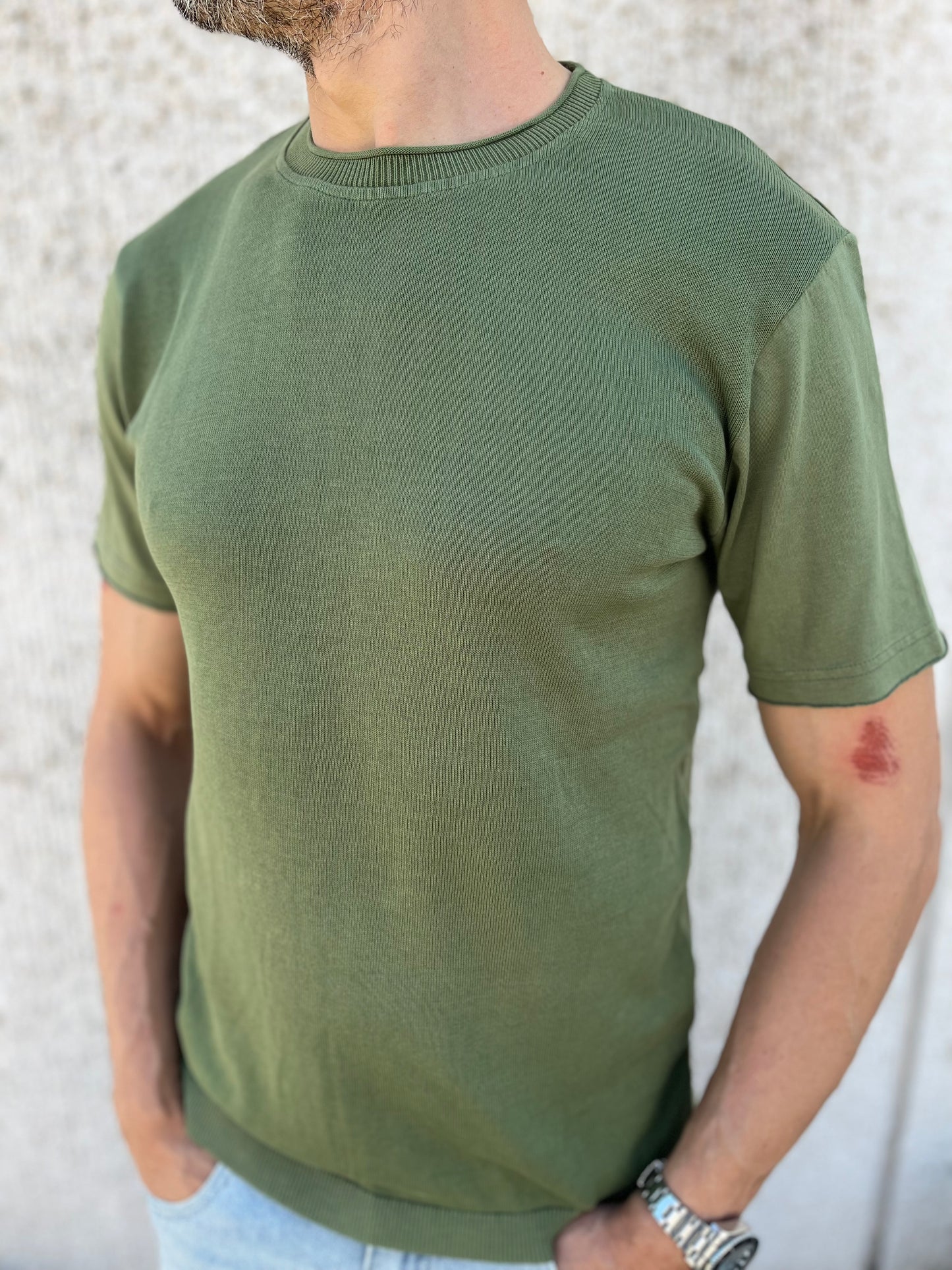loft88 maglia manica corta in filo di cotone schiena liscia VERDE