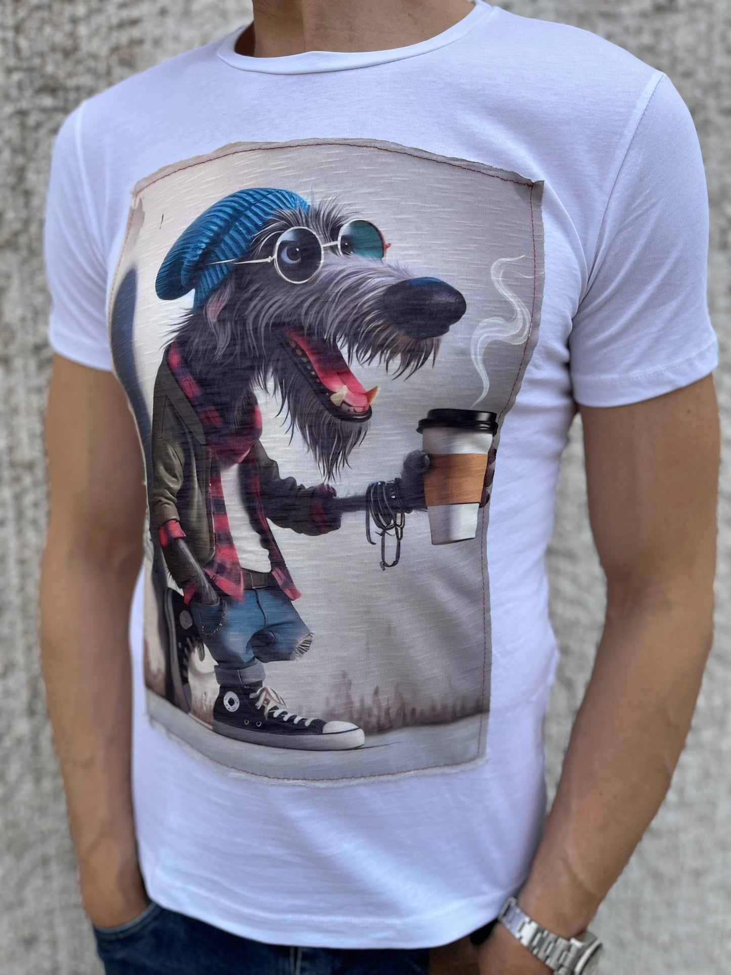 Trepuntonove t-shirt mm cane cappello occhiali BIANCO