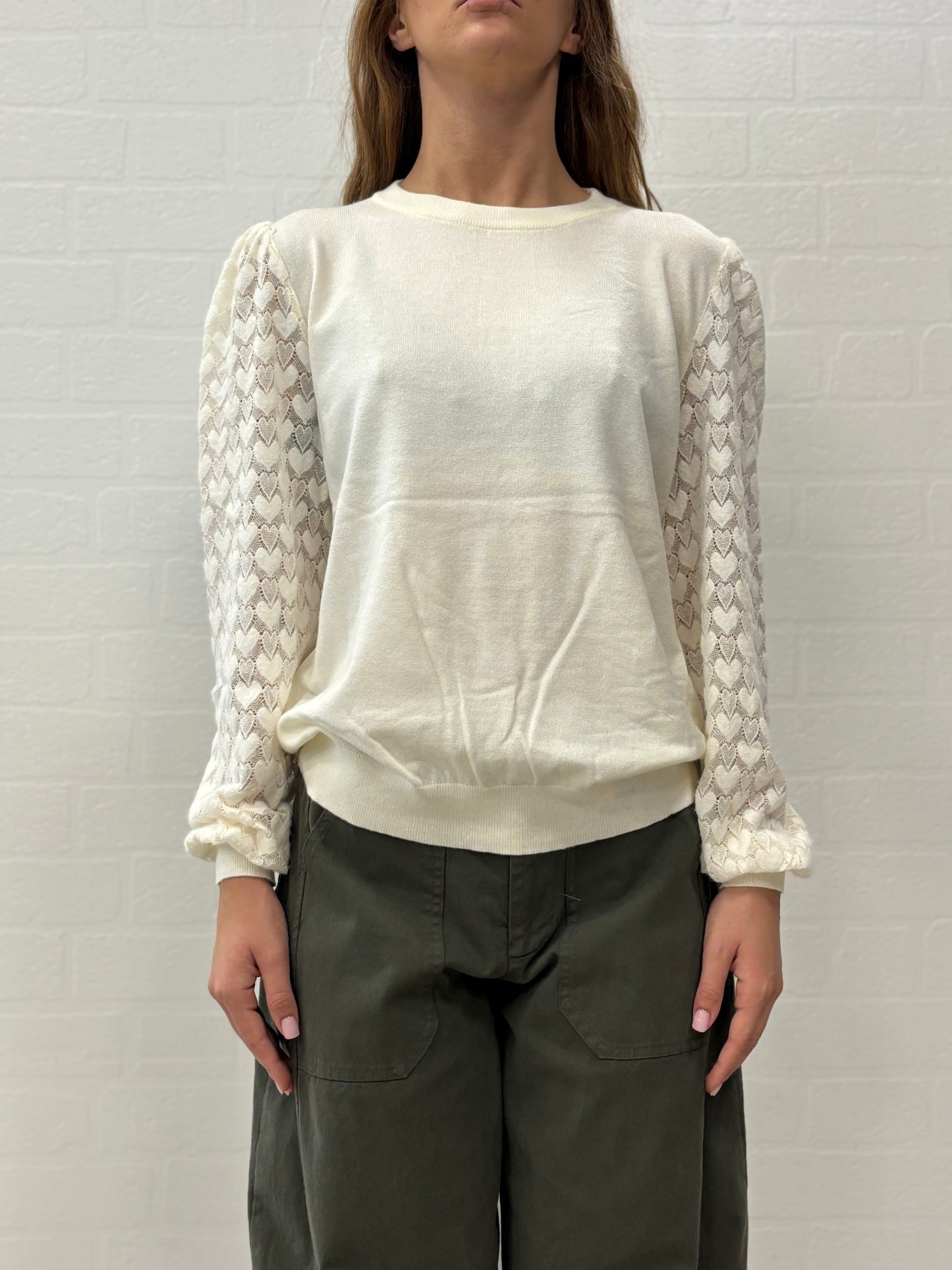 Molly Bracken maglia girocollo cn ml in pizzo PANNA
