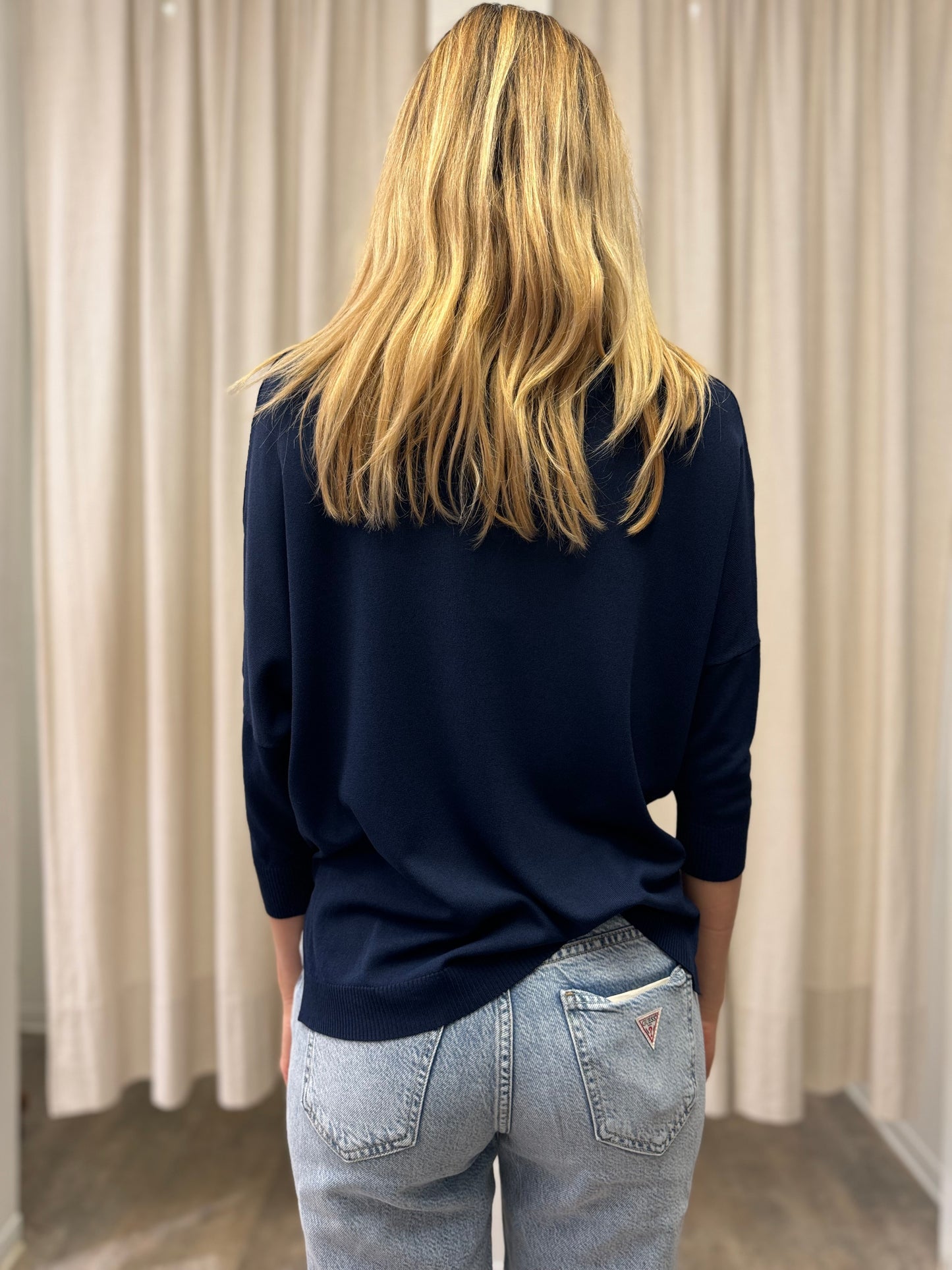 Mya Street Maglia scollo v a pipistrello BLU