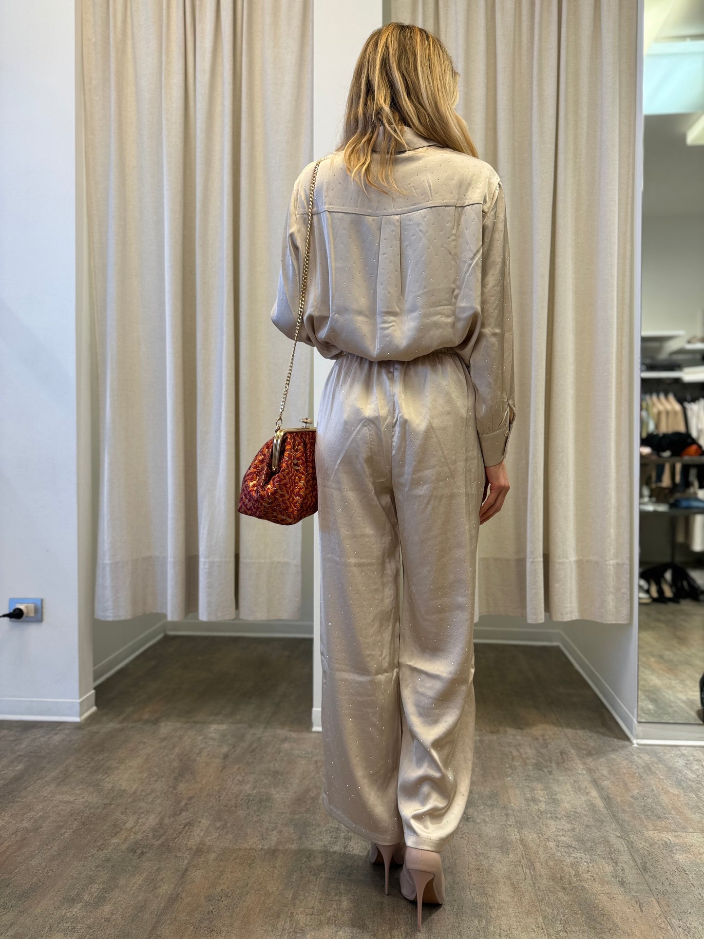 Molly Bracken Pantalone largo appl.strass BEIGE