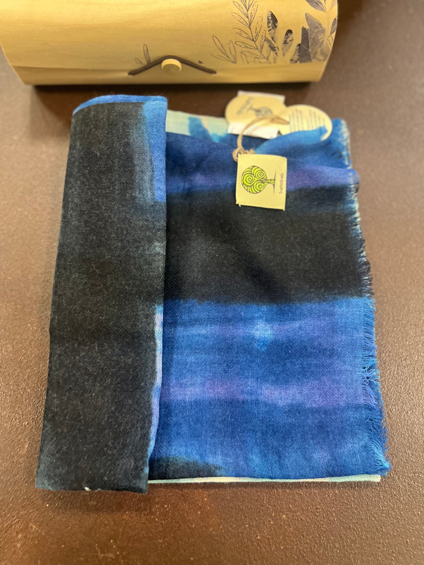 Bahobab Sciarpa 100% lana fantasia sfumature BLU/NERO/CELESTE