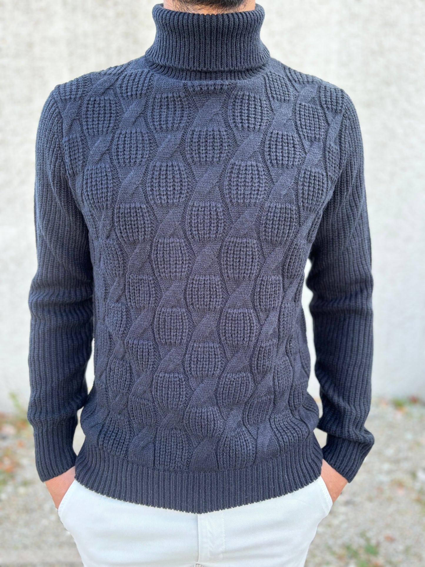 Loft88 Maglia c/alto fantasia trecce BLU NOTTE