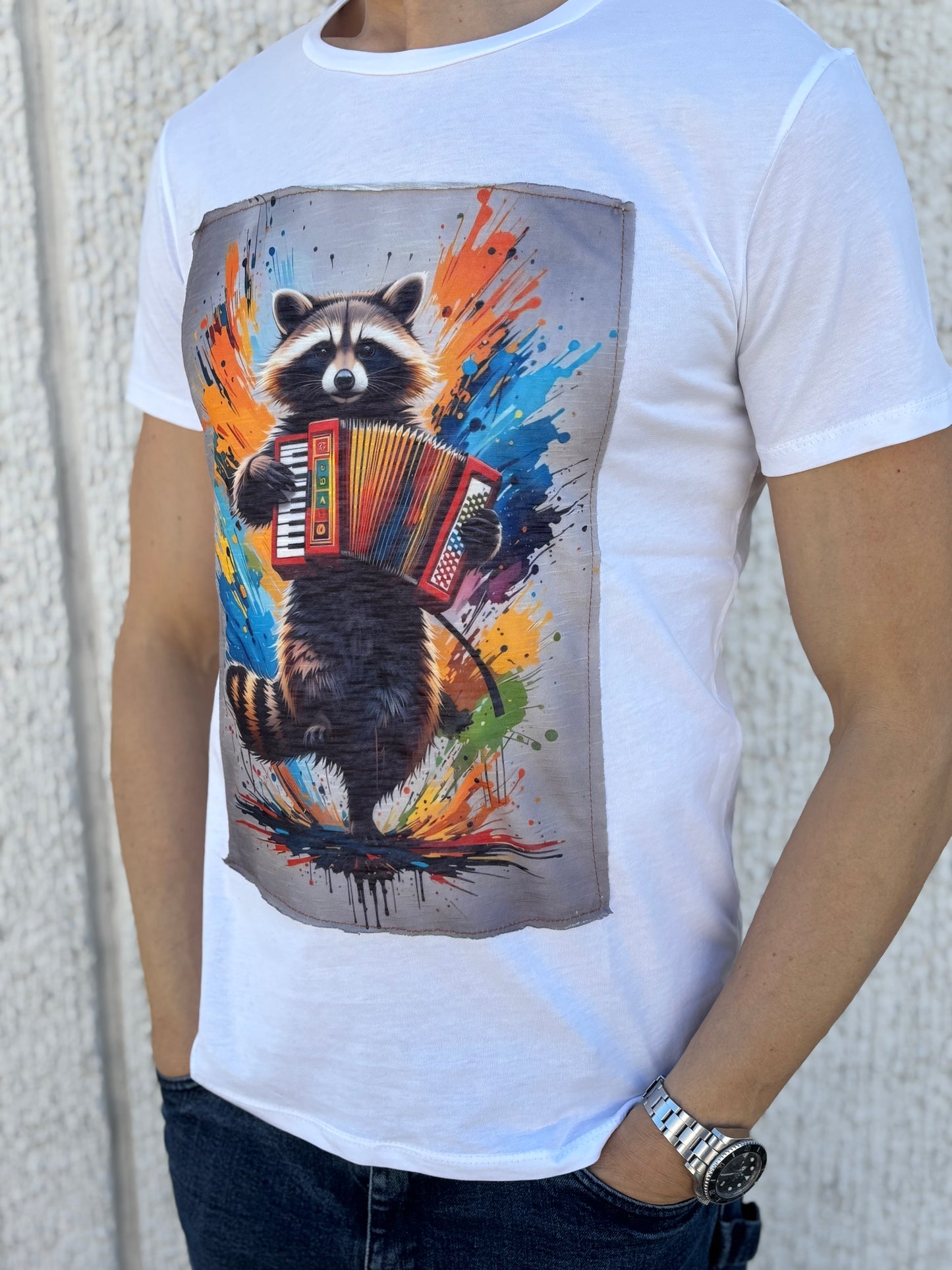 Trepuntonove t-shirt mm procione fisarmonica BIANCO