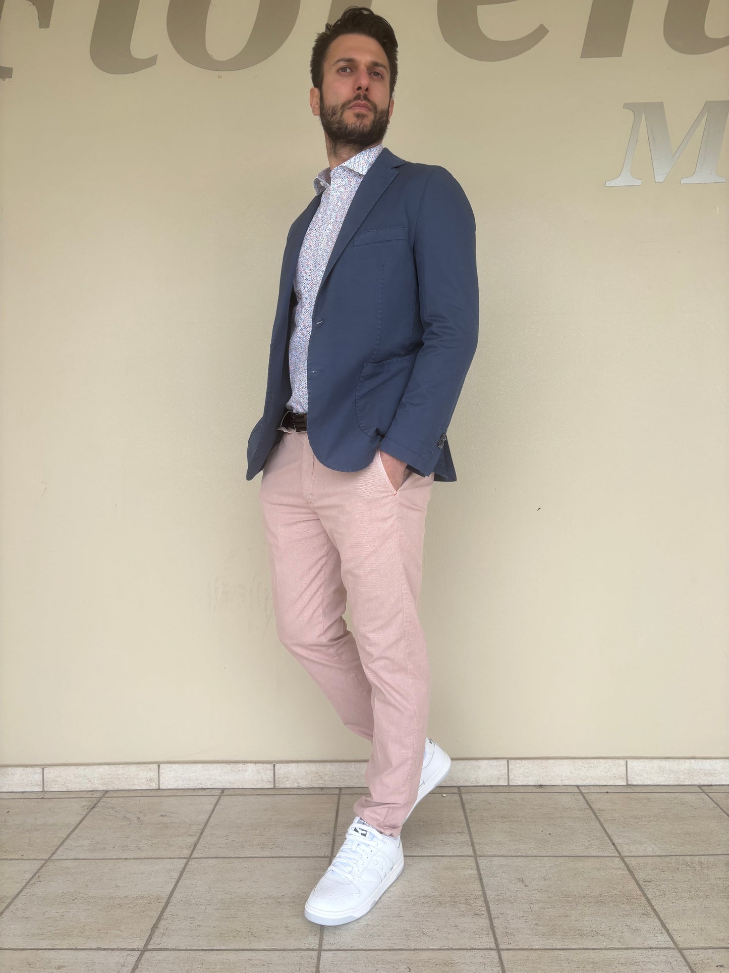 Loft88 giacca cotone-lino tasca toppa stretch INDACO