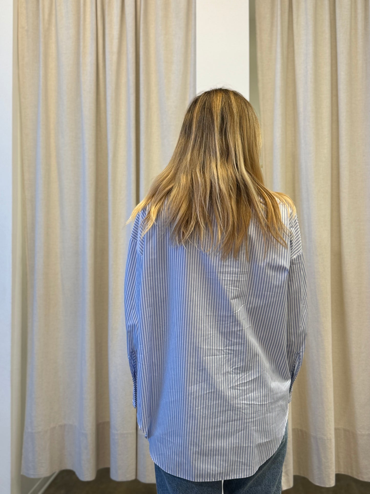 Susy Mix Camicia rigata over con appl.strass CELESTE