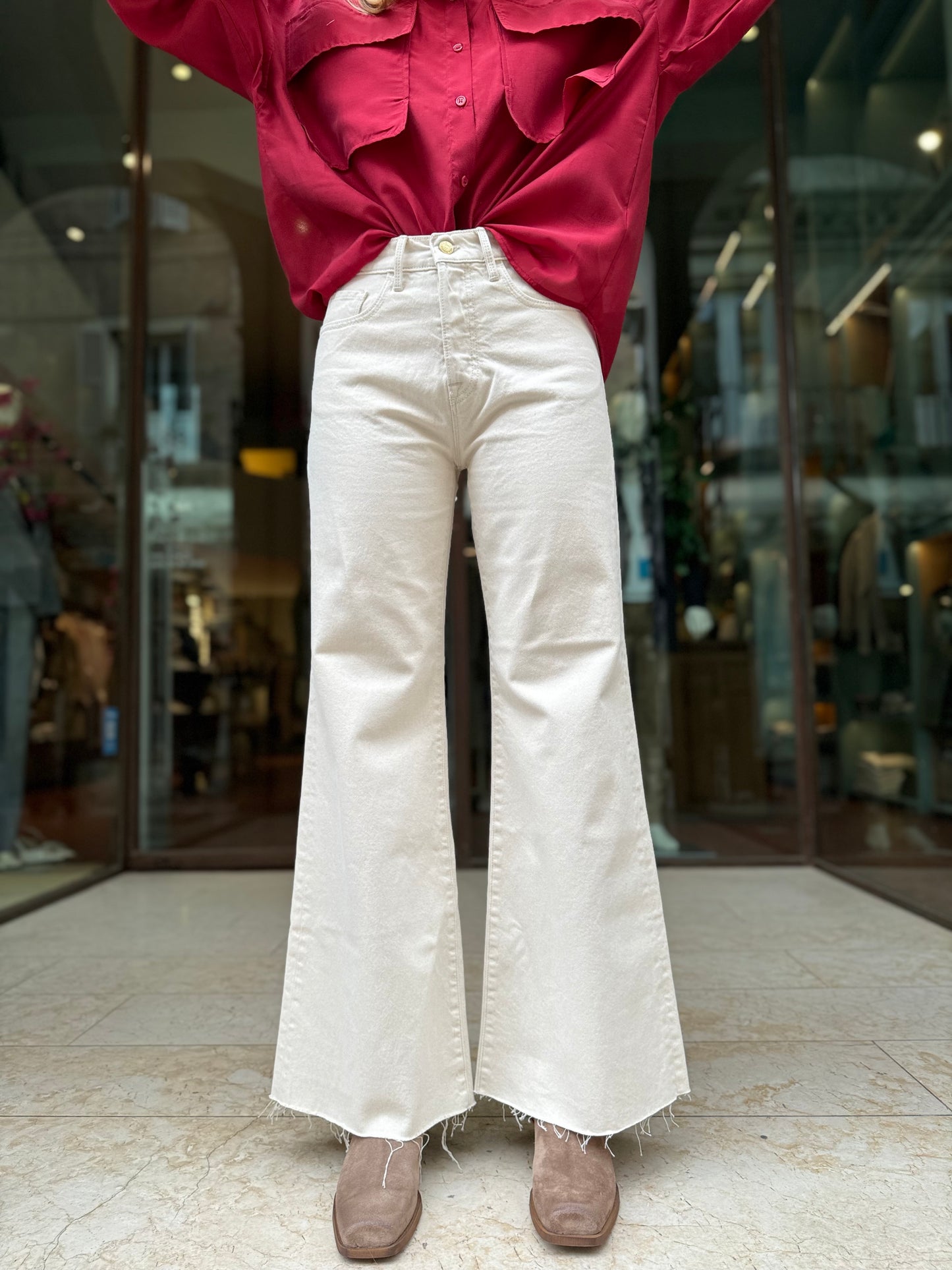 Cycle Jeans Luna flare fit fondo sfrangiato BEIGE