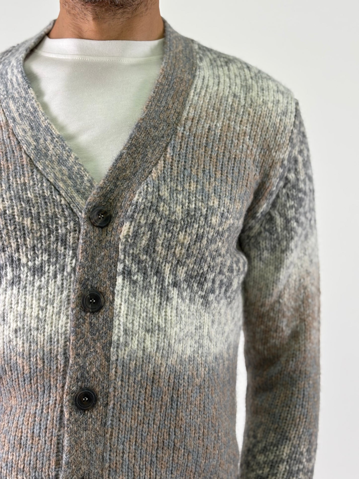 Retois Cardigan V misto lana GRIGIO/PANNA/BEIGE