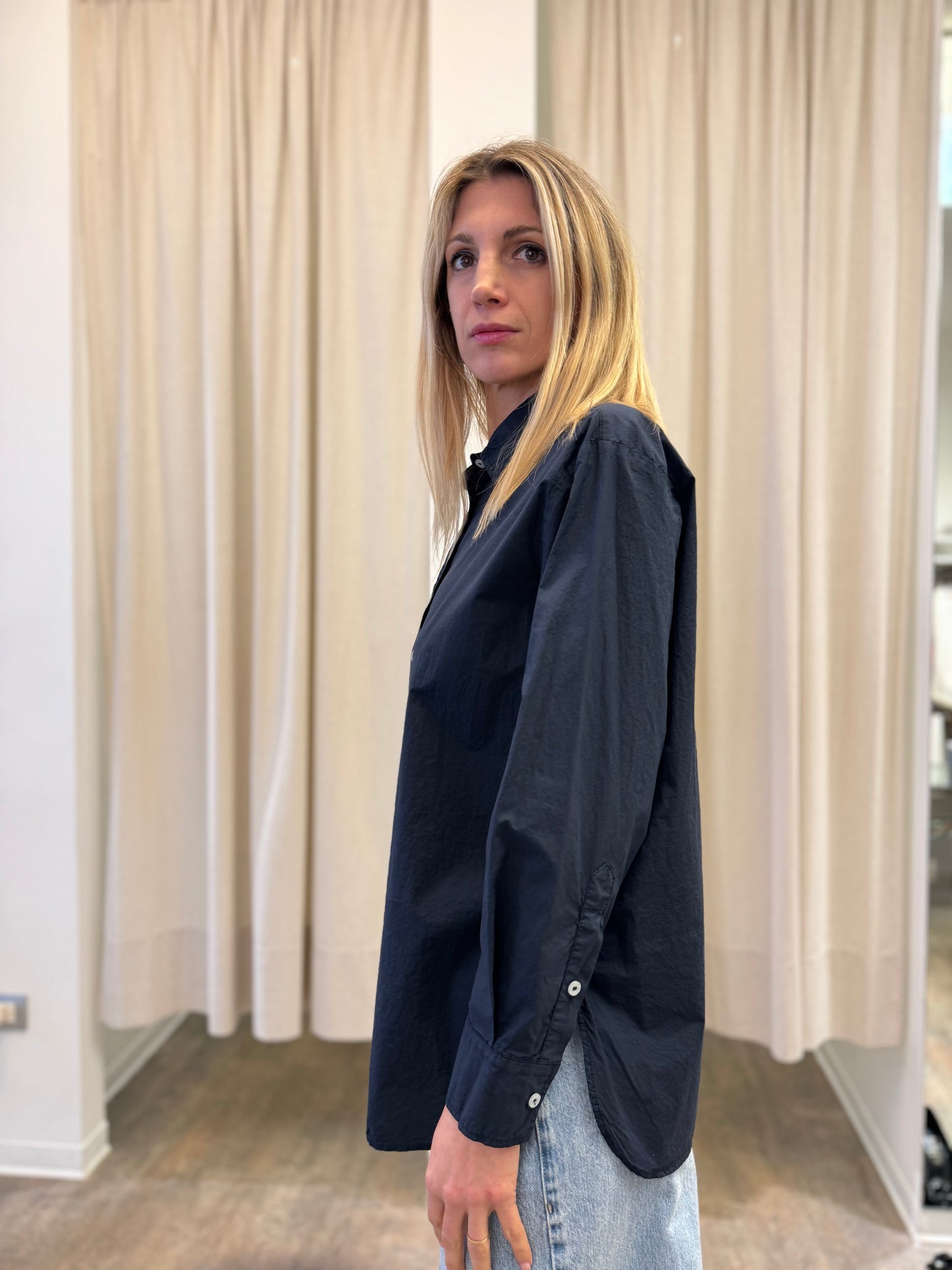 Dixie camicia m/lunga in cotone stone wash BLU