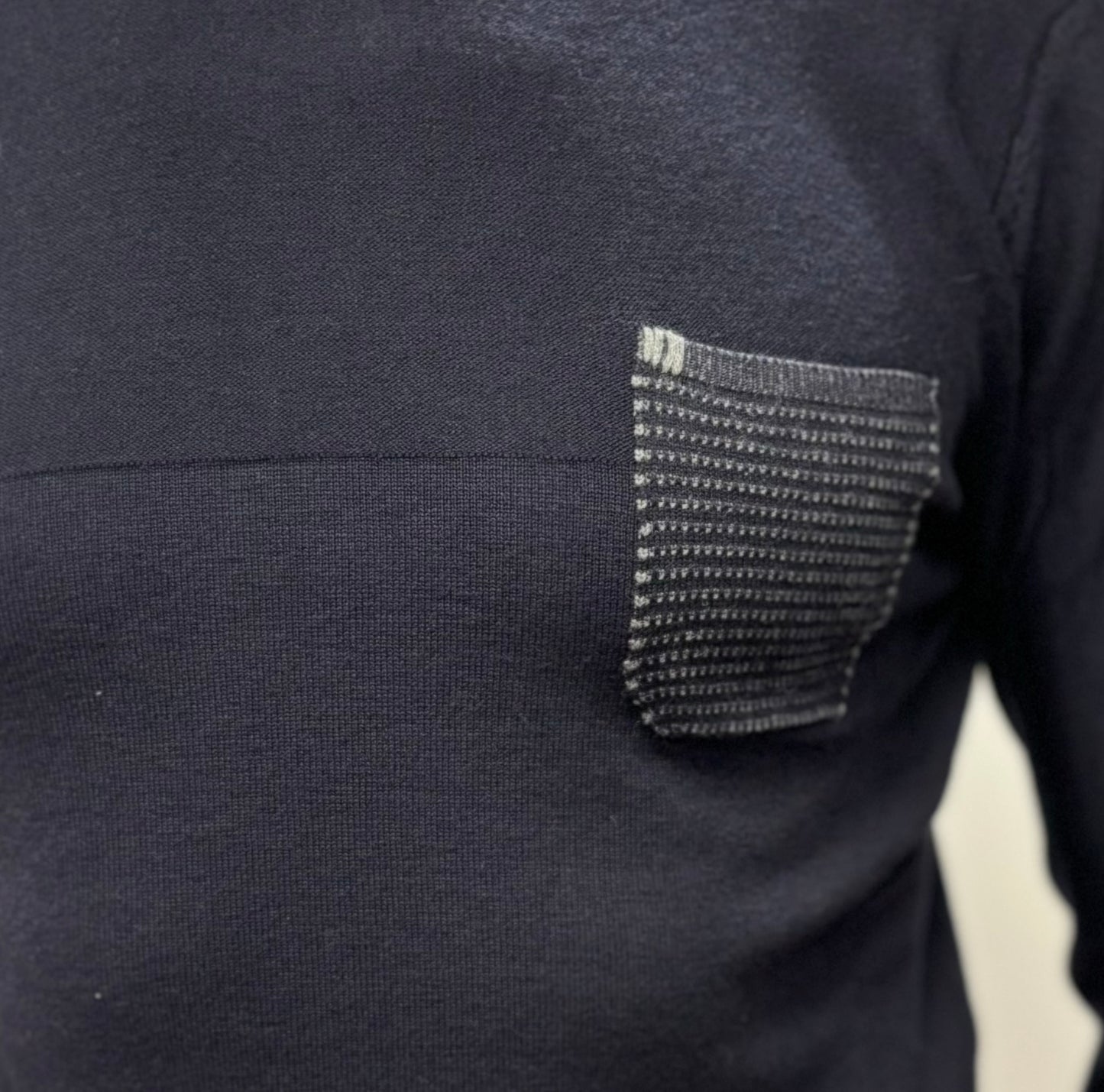 Loft88 maglia girocollo doppio colletto con taschino misto lana BLU