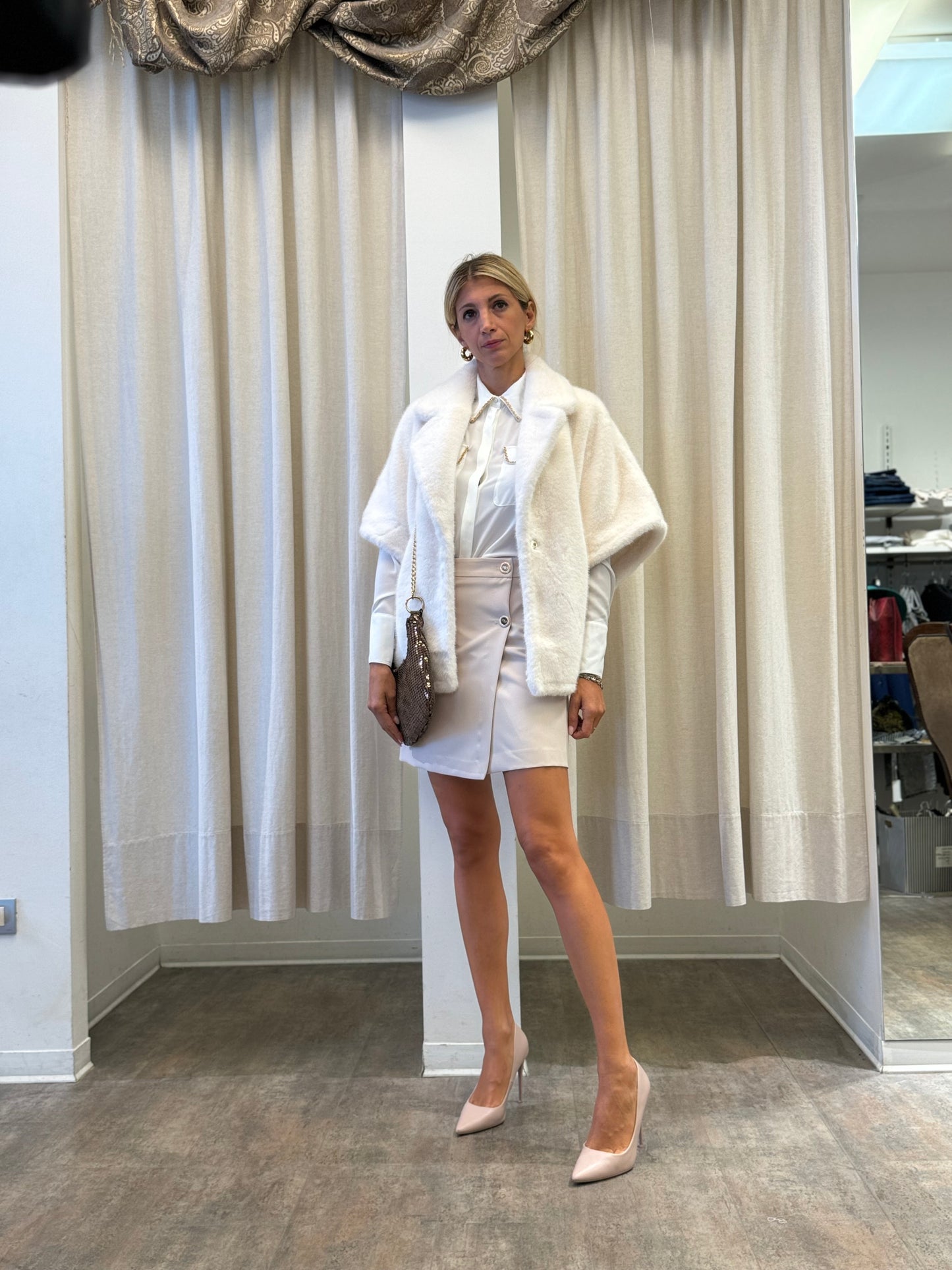 Artigli Gonna corta a portafoglio con bottoni oro BEIGE