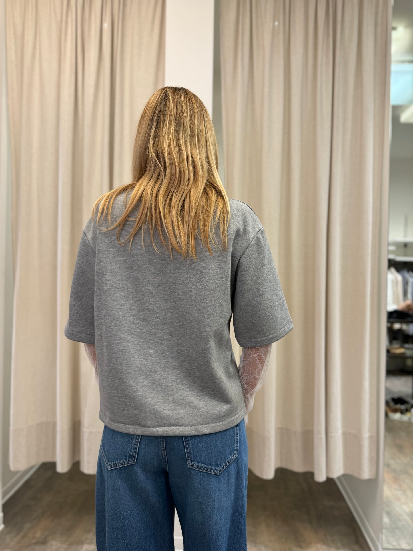 Susy Mix Felpa maniche con pizzo GRIGIO