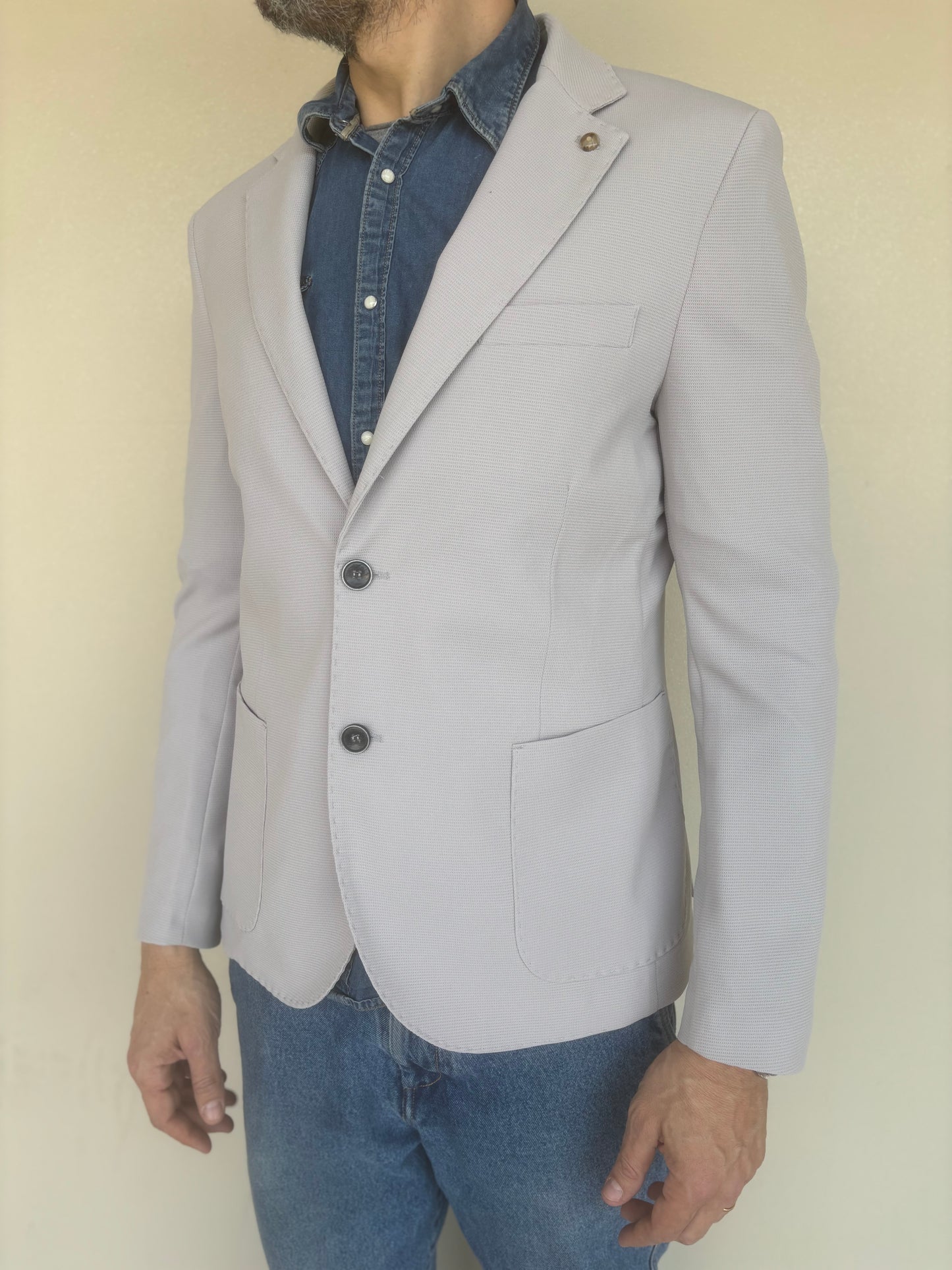 Le braghe giacca jersey microperato GRIGO PERLA