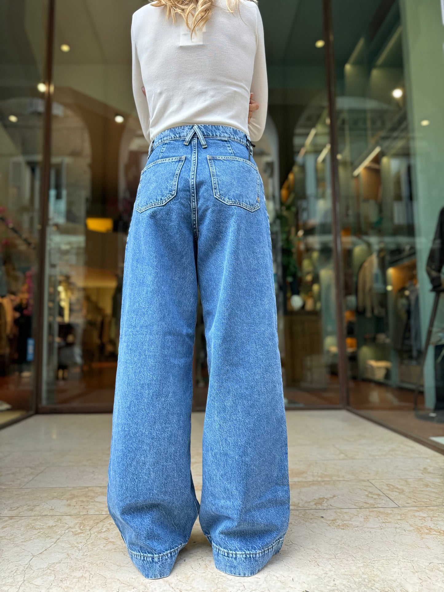 Cycle Jeans Olivia ampio vita alta con pences DENIM