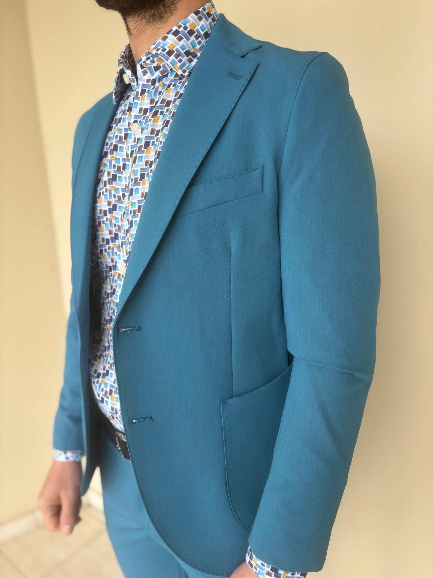 Bastoncino Camicia fantasia azzurra base BIANCO