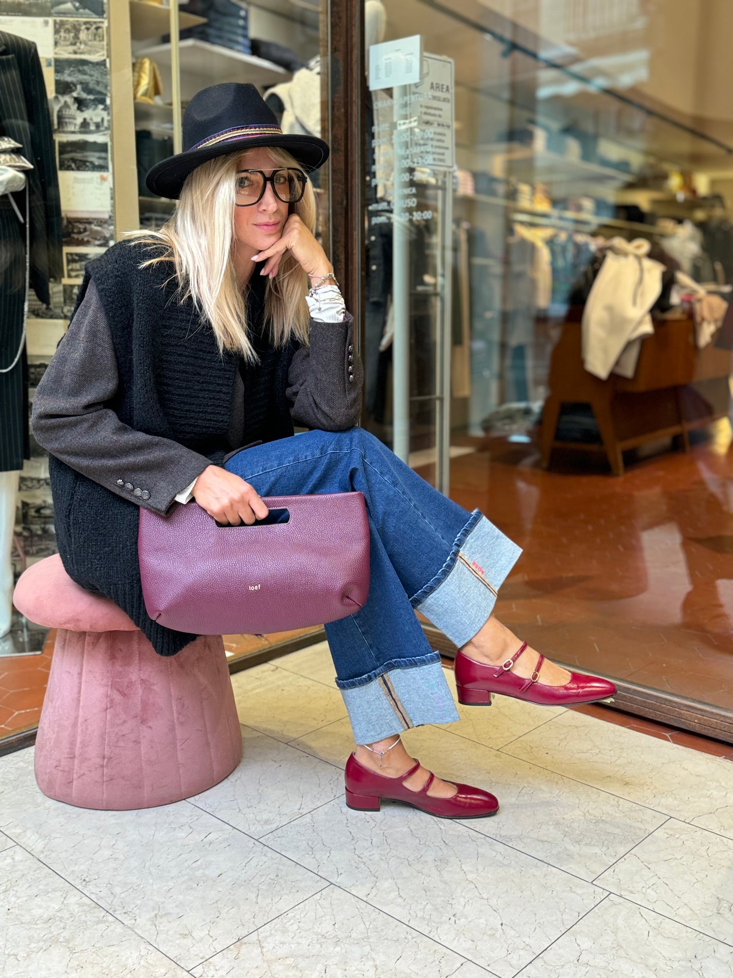 Merci Giacca lana over doppio petto, 1 bottone visibile, righe bordeaux MARRONE