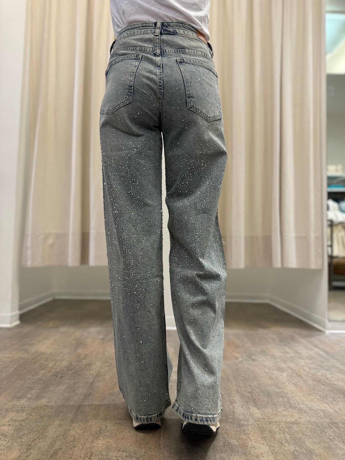 Susy Mix Jeans a palazzo delavè con appl.strass DENIM