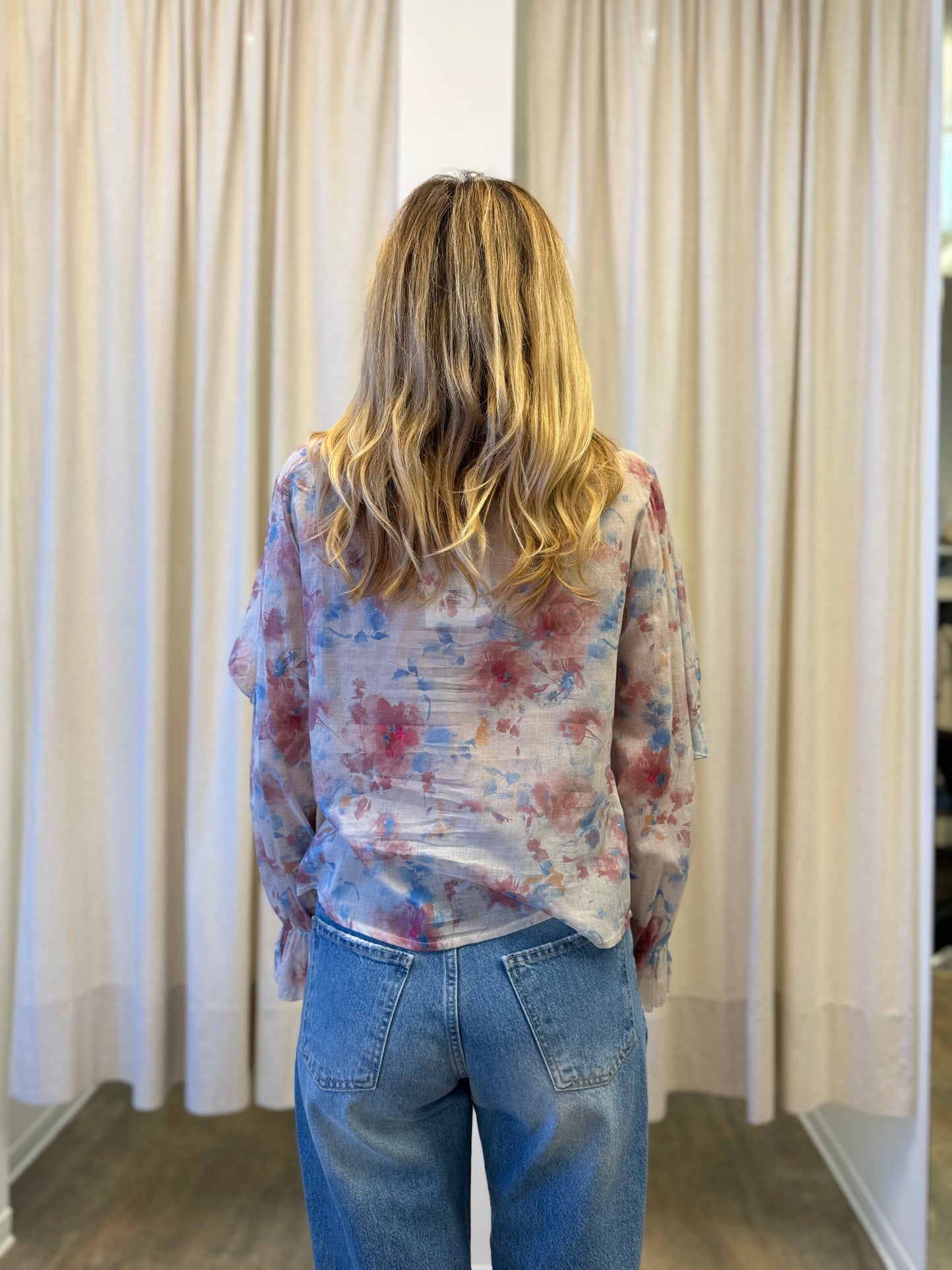 Susy Mix Camicia con rouches scollo v ROSA/AZZURRO