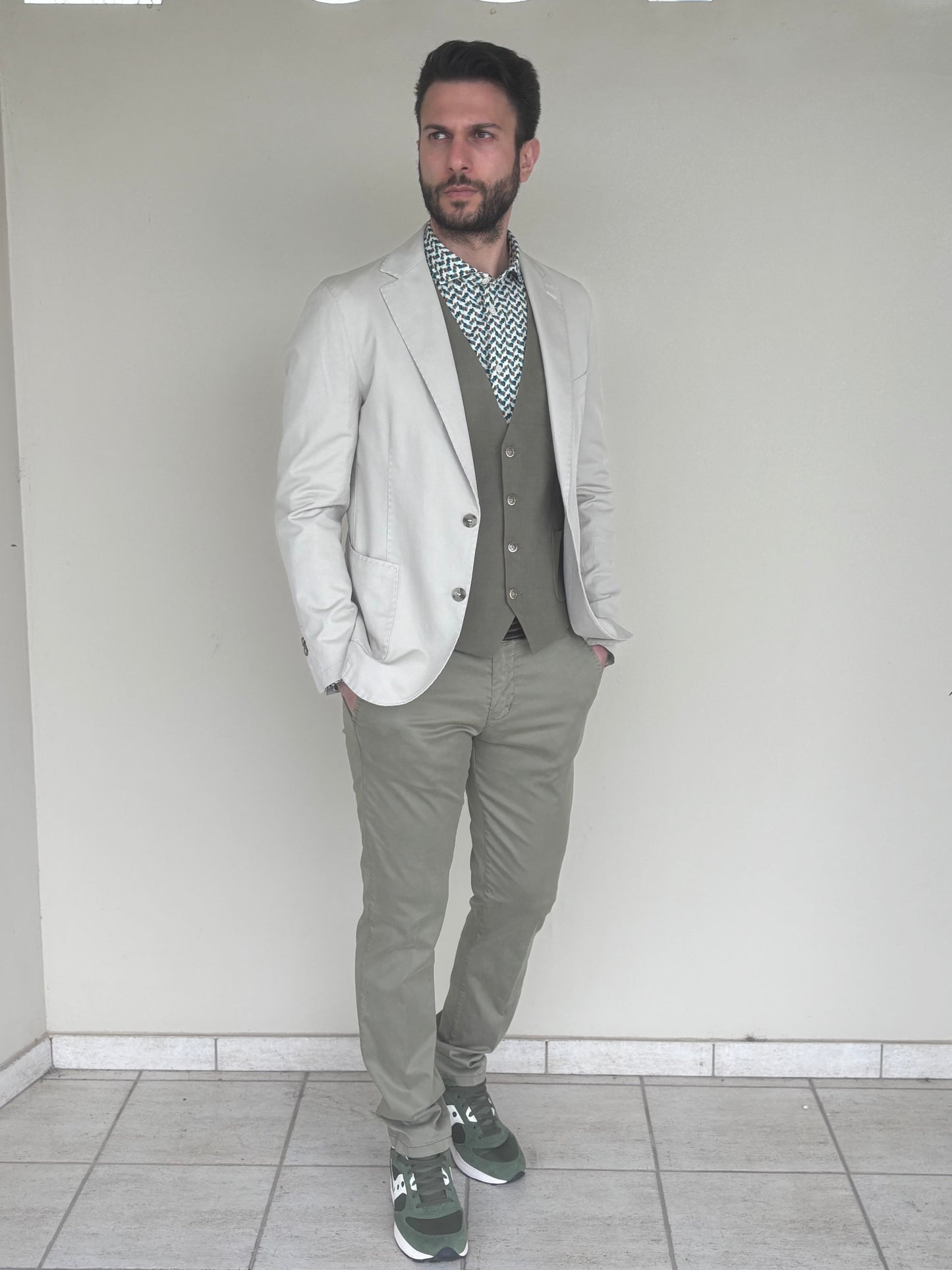 Loft88 giacca cotone-lino tasca toppa stretch BEIGE