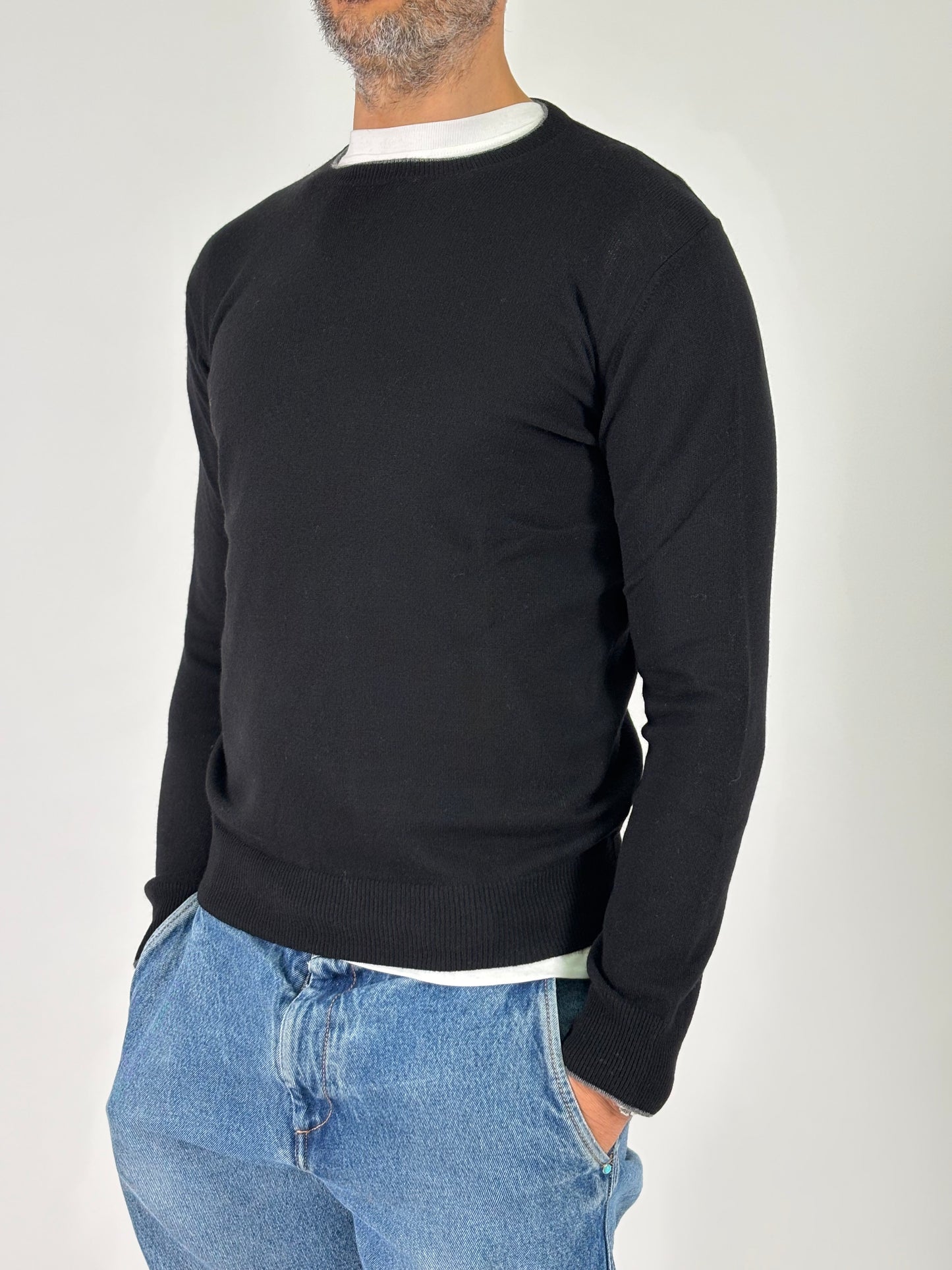 Retois Maglia ml girocollo con profilo grigio NERO