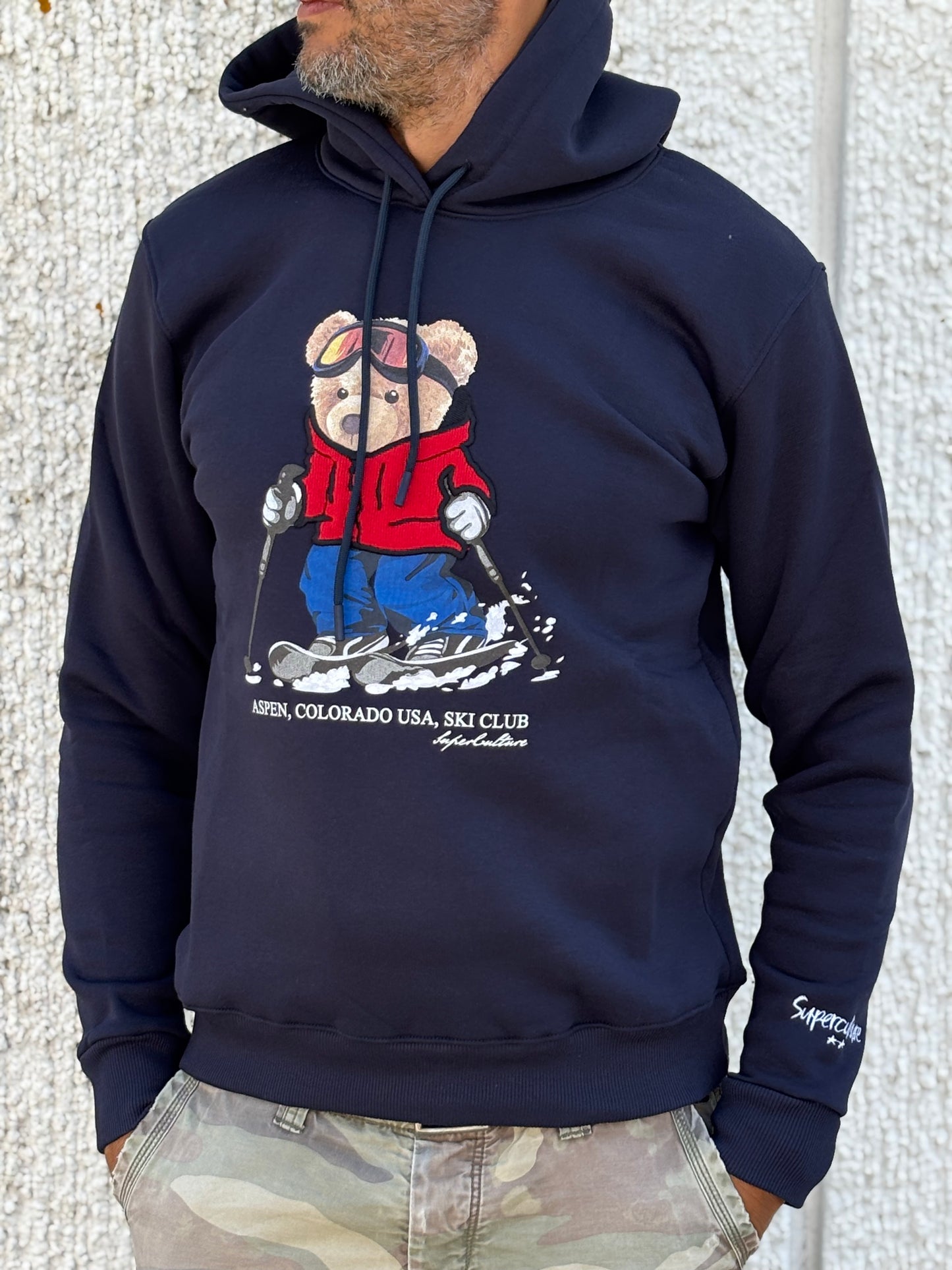 Superculture Felpa con cappuccio orsetto sciatore BLU