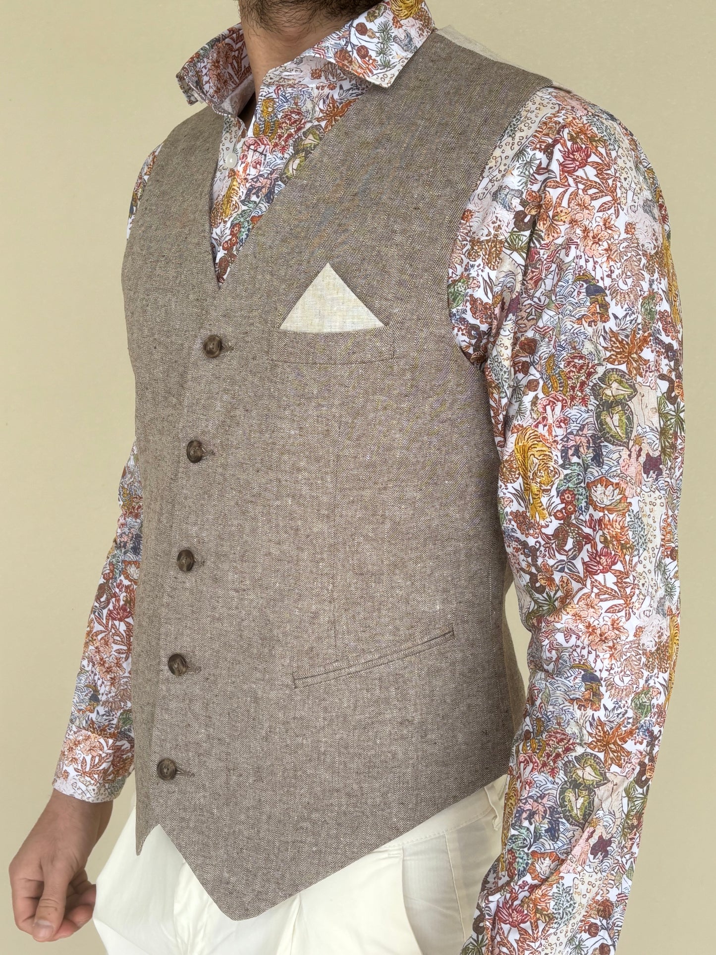 Philotinto gilet cotone-lino con taschino BEIGE