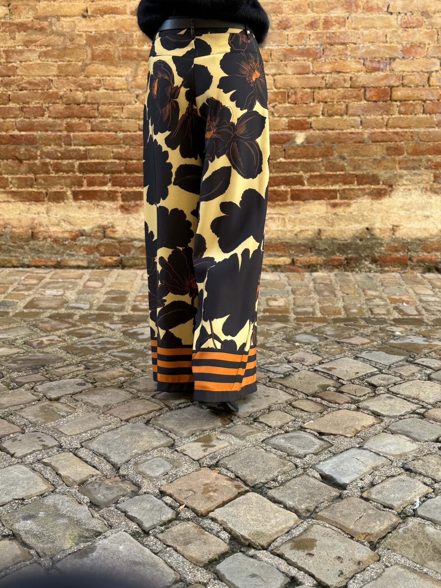 Dixie pantalone largo a fantasia floreale BEIGE NERO