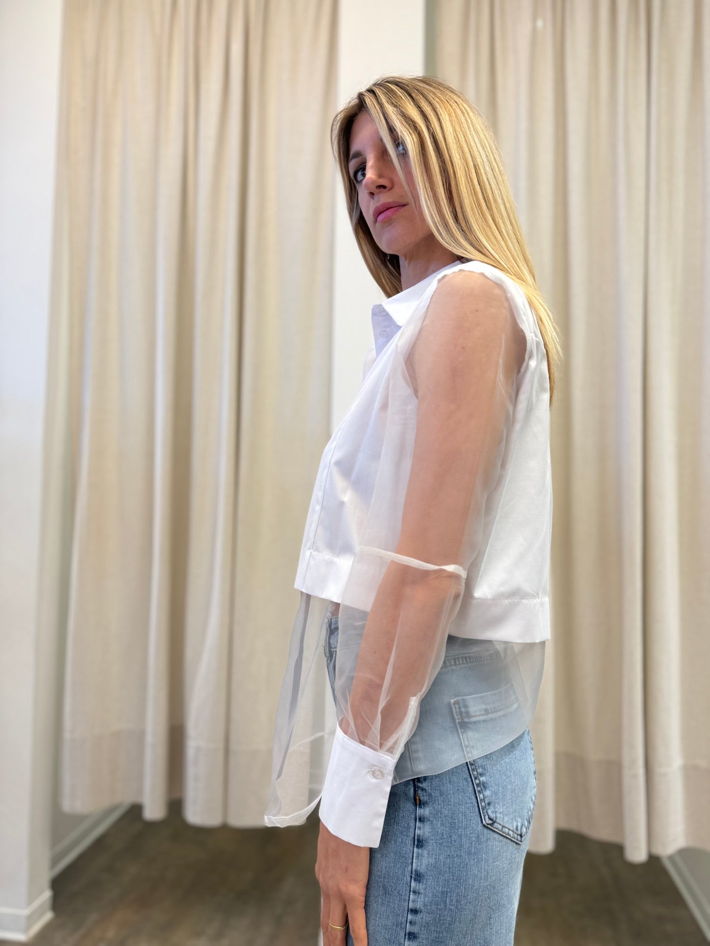 Susy Mix Camicia con inserti in trasparenza BIANCO