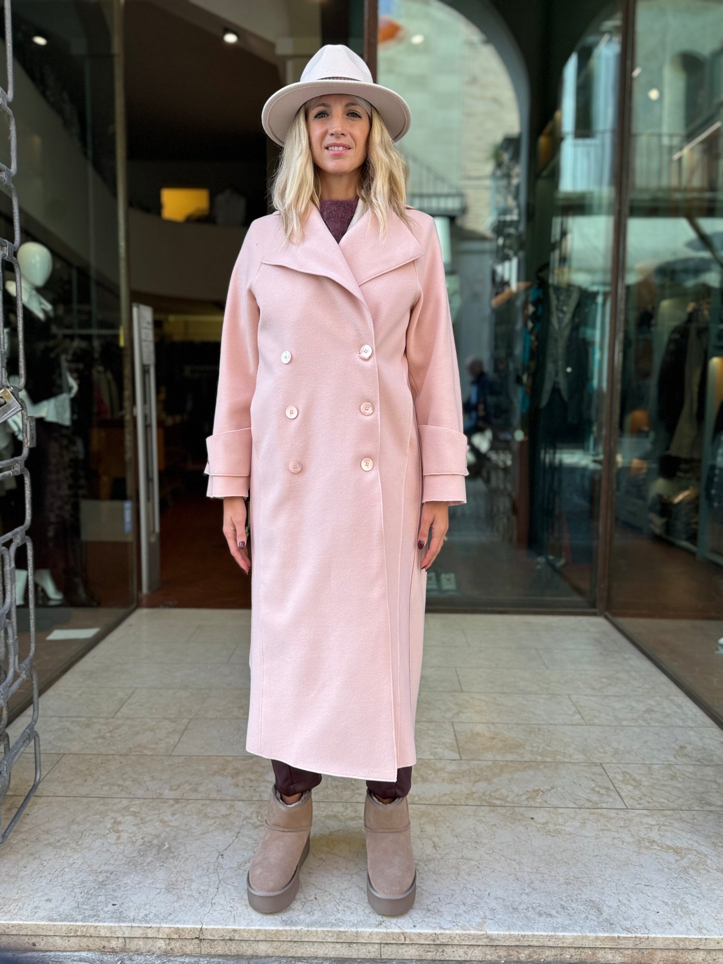 Merci Cappotto lana con rever over doppiopetto ROSA