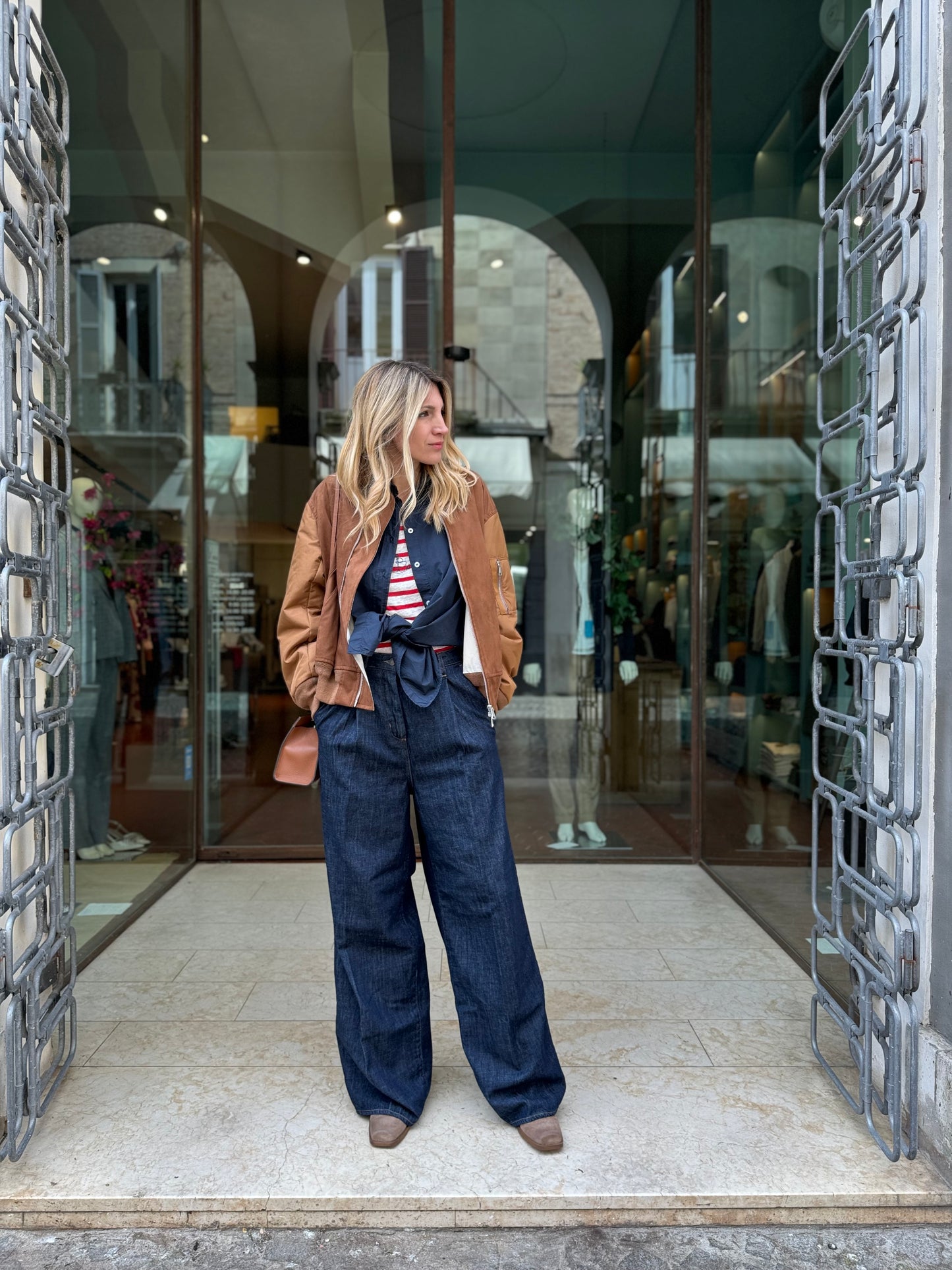 Mercì Maglia m/trequarti a righe con ricamo BIANCO/ROSSO