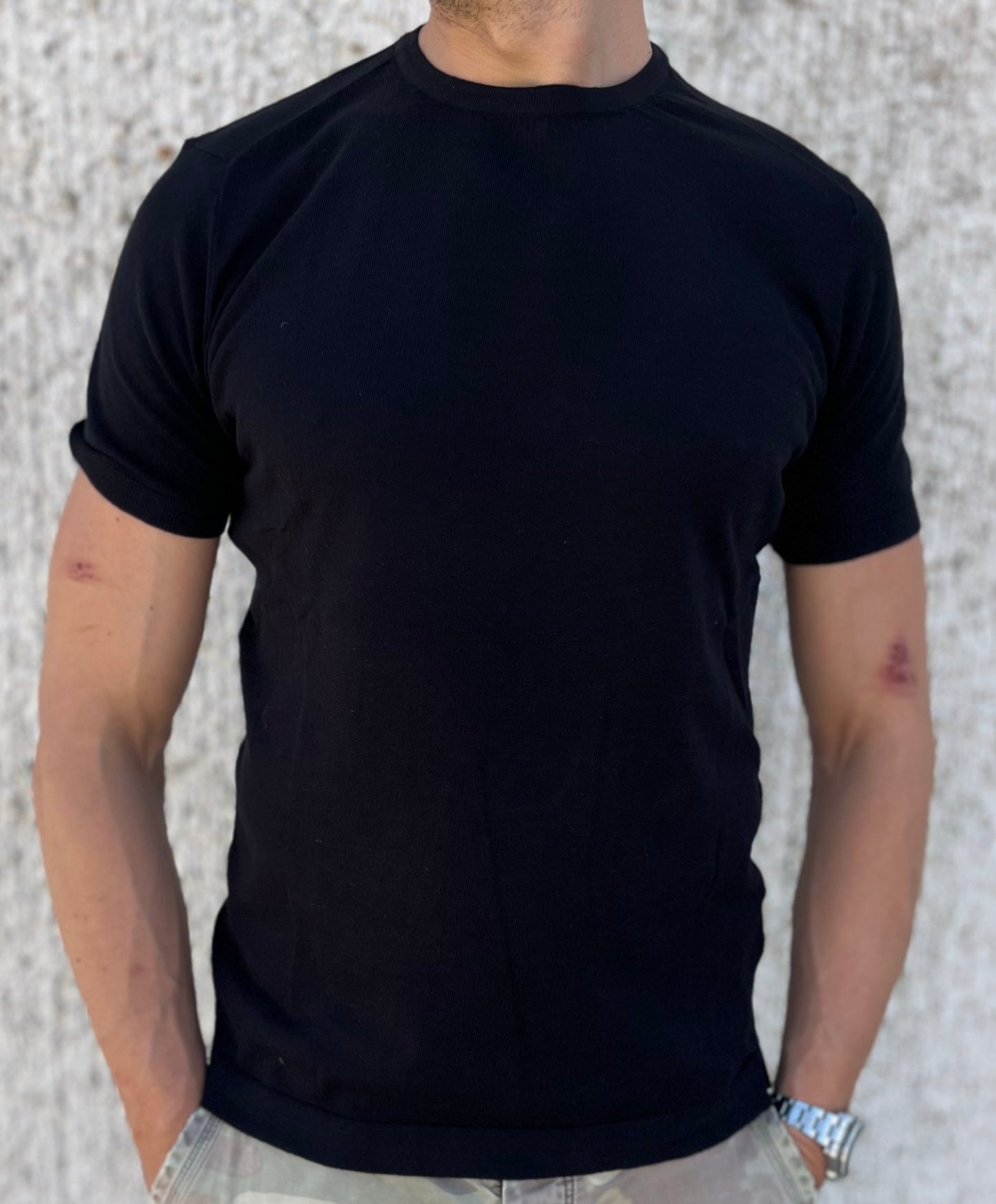 loft88 maglia manica corta in filo di cotone NERO