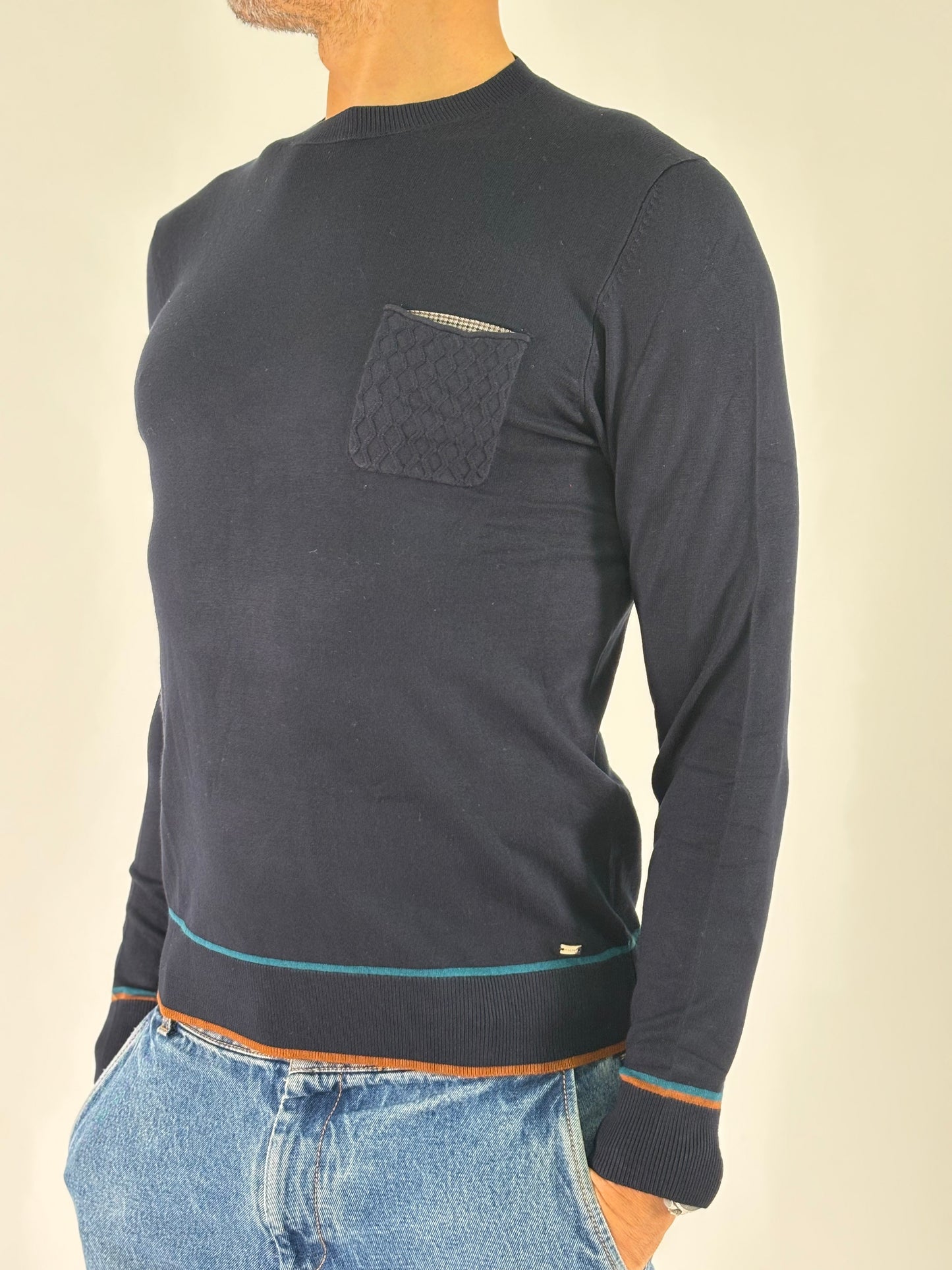 Markup Maglia ml girocollo con taschino trama treccia BLU