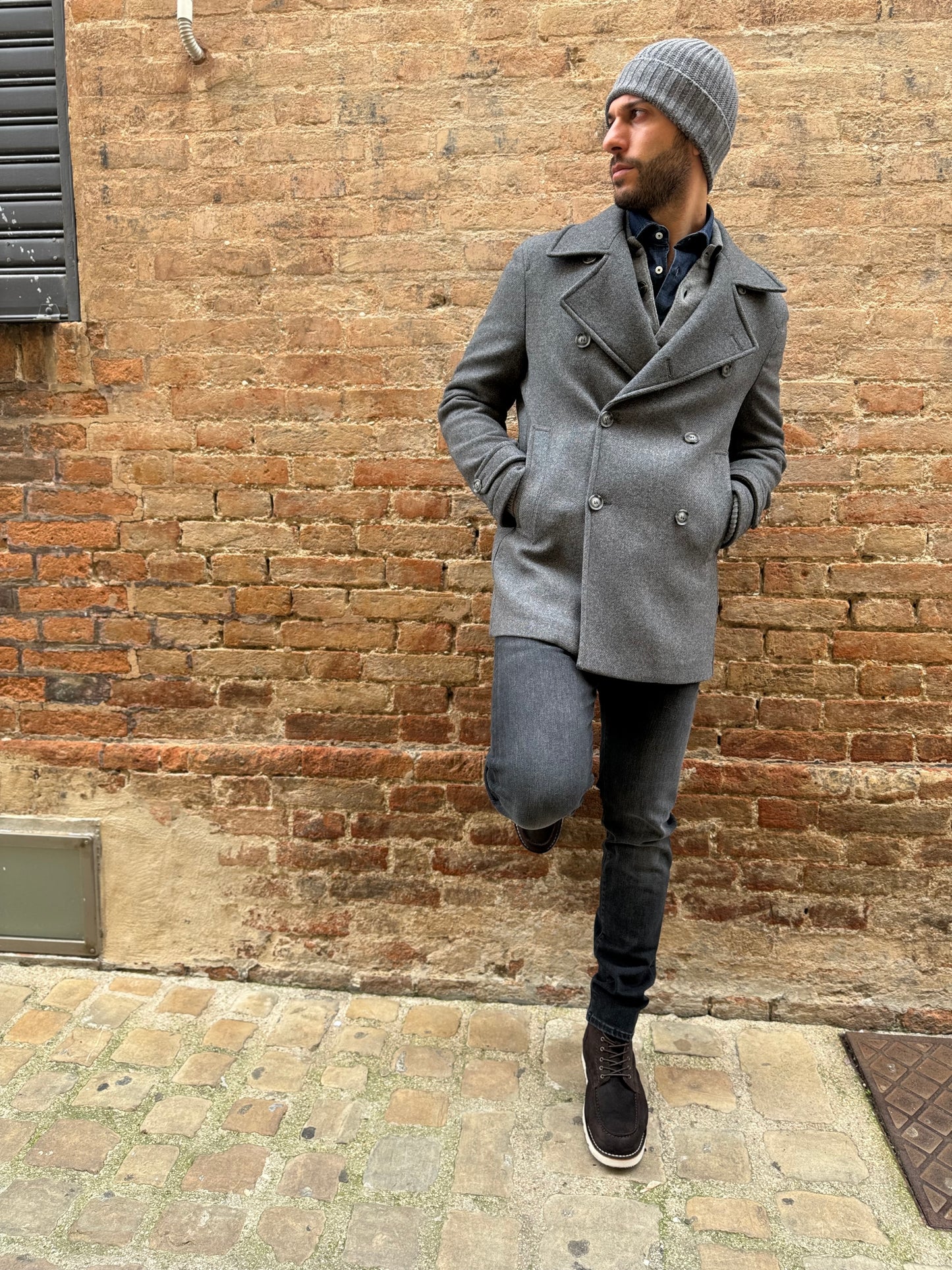 Loft88 Cappotto doppiopetto collo revers GRIGIO