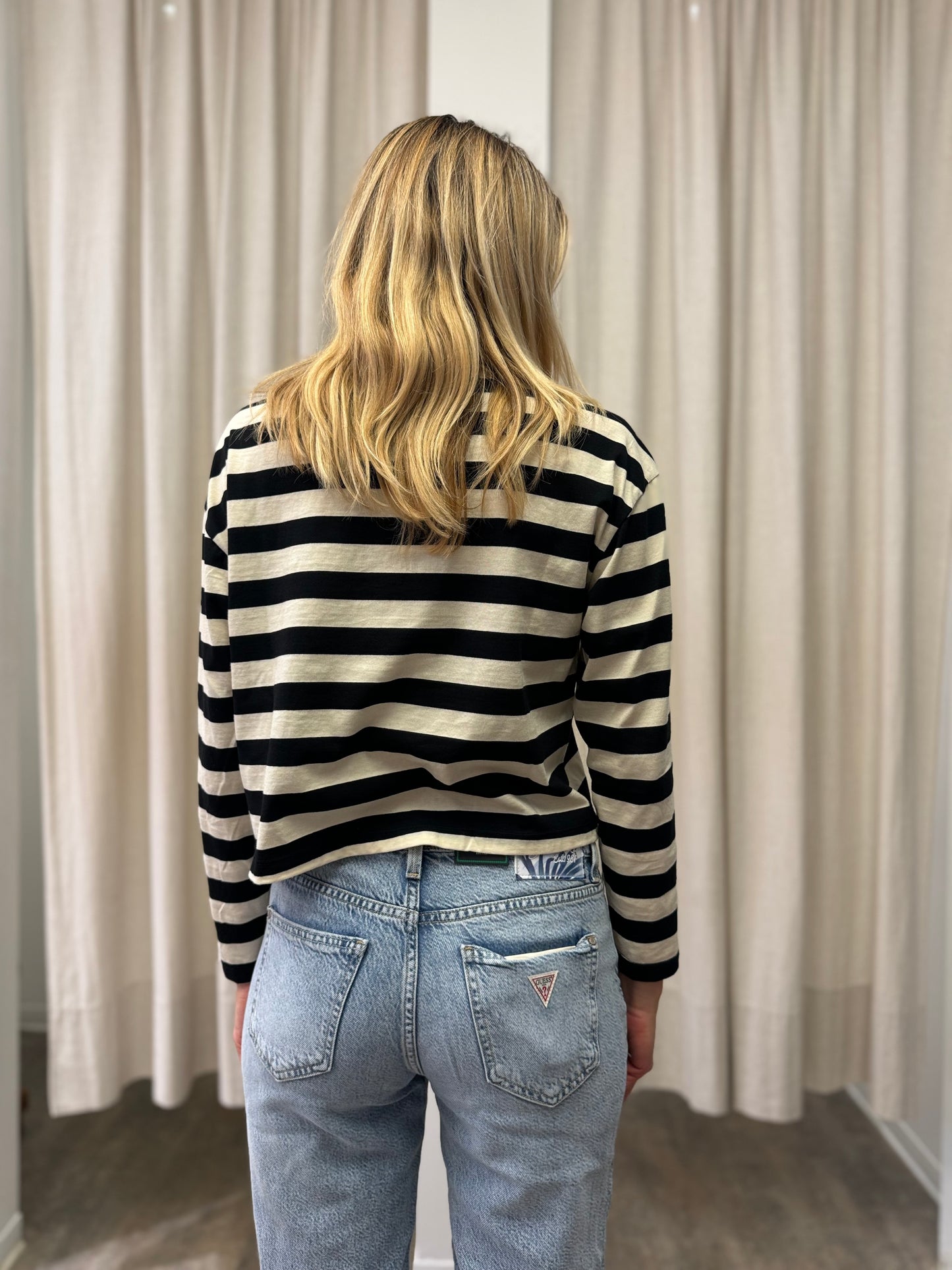 Susy Mix Polo manica lunga a righe NERO/PANNA