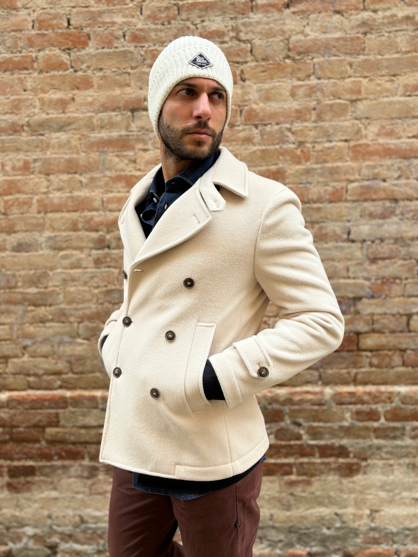 Loft88 Cappotto doppiopetto bottoni a contrasto PANNA
