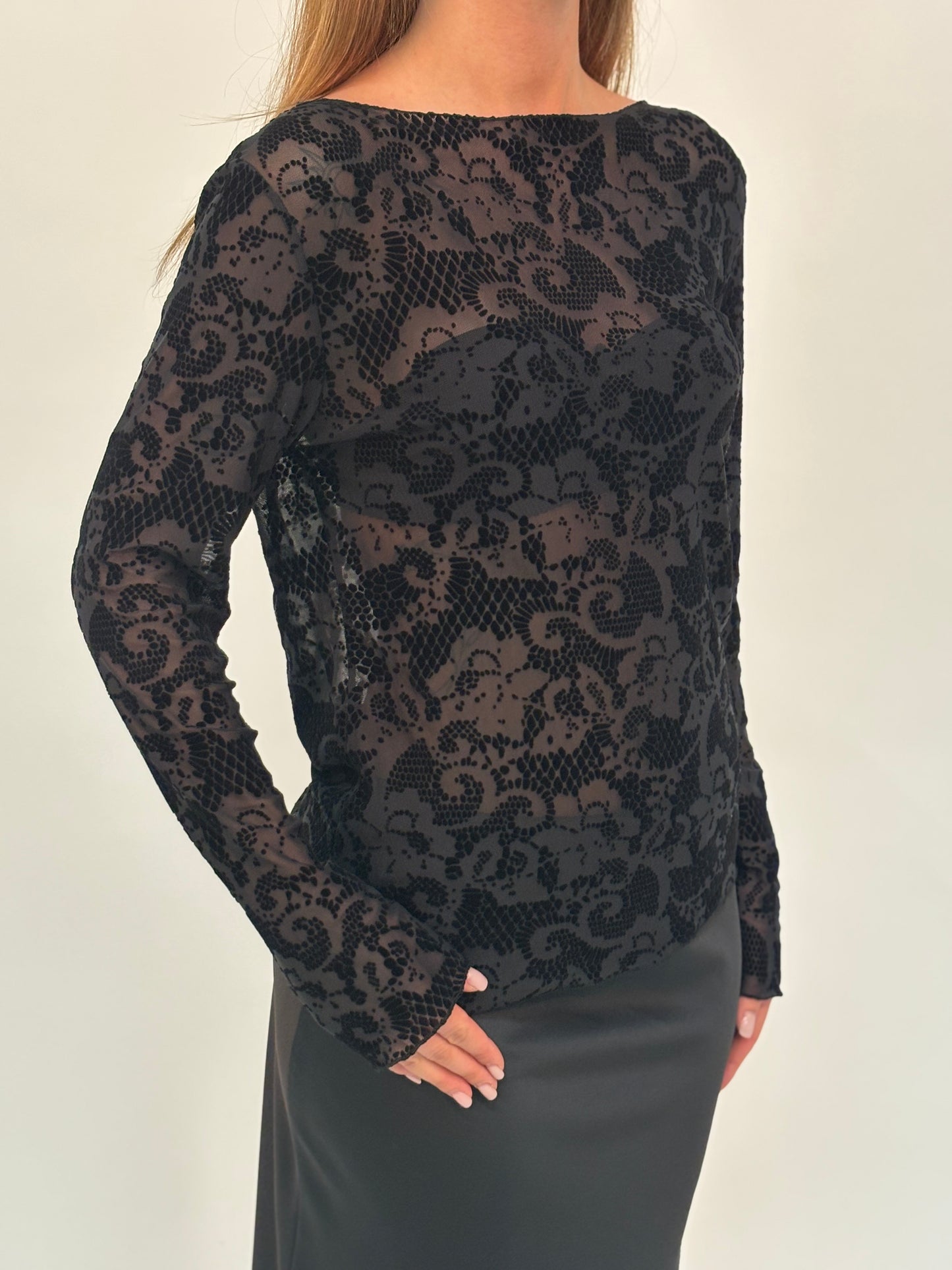 Susy Mix Maglia ml effetto pizzo velluto NERO