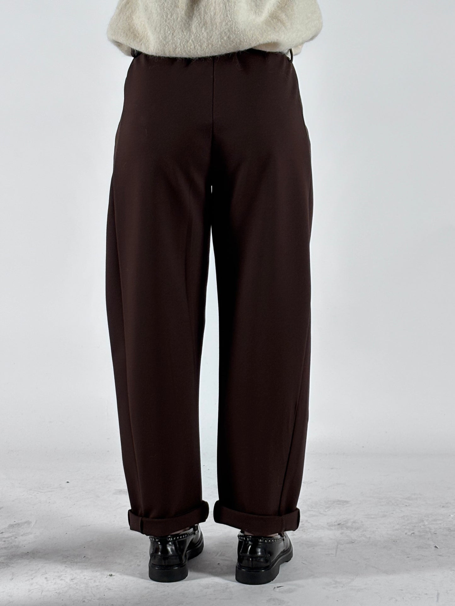 Susy Mix Pantalone ovetto punto milano con cinta MARRONE