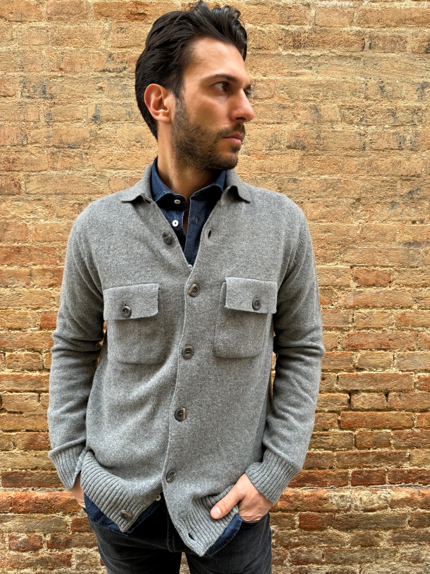 Retrois Giacca maglia con bottoni e collo revers GRIGIO