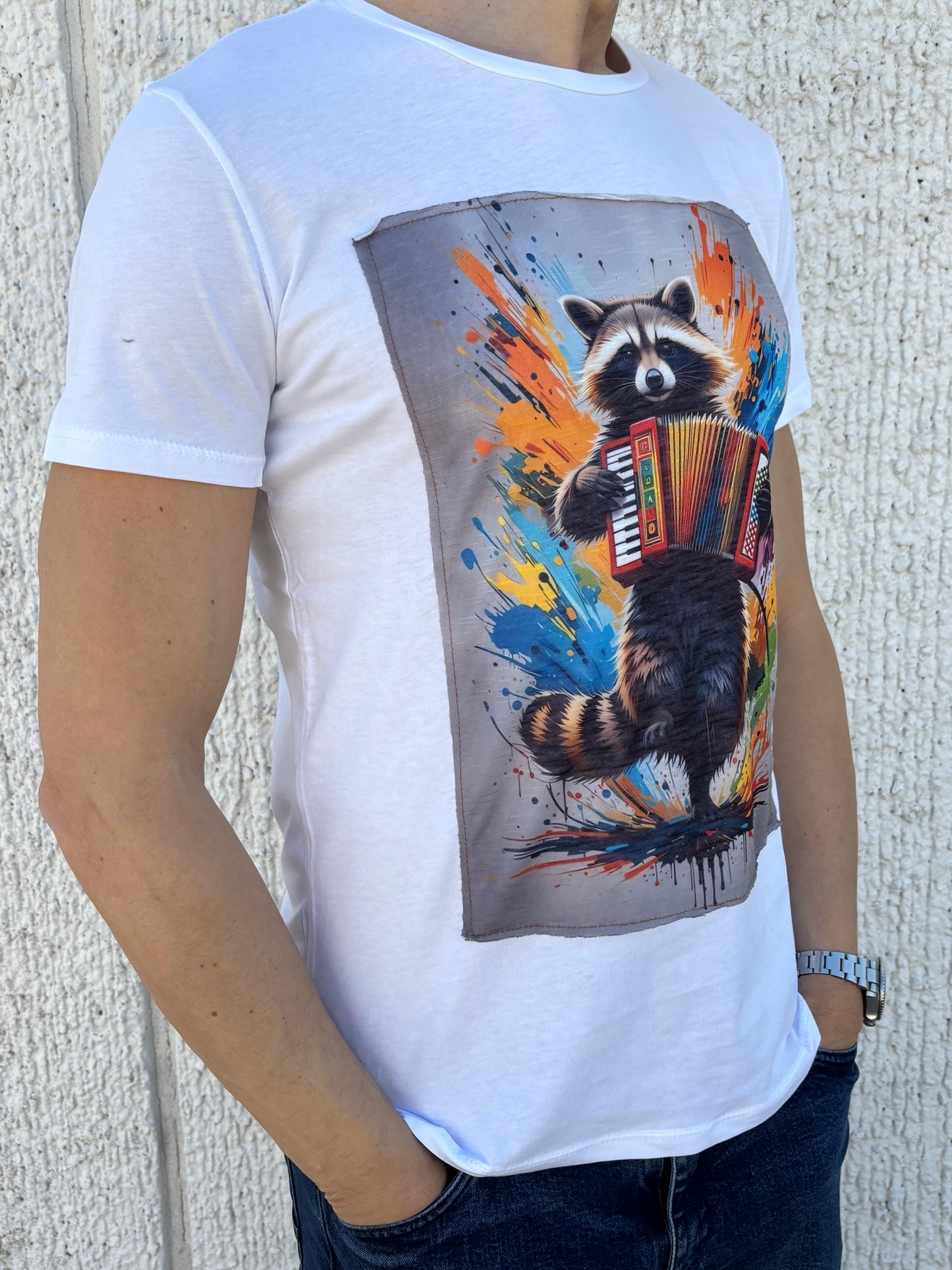 Trepuntonove t-shirt mm procione fisarmonica BIANCO