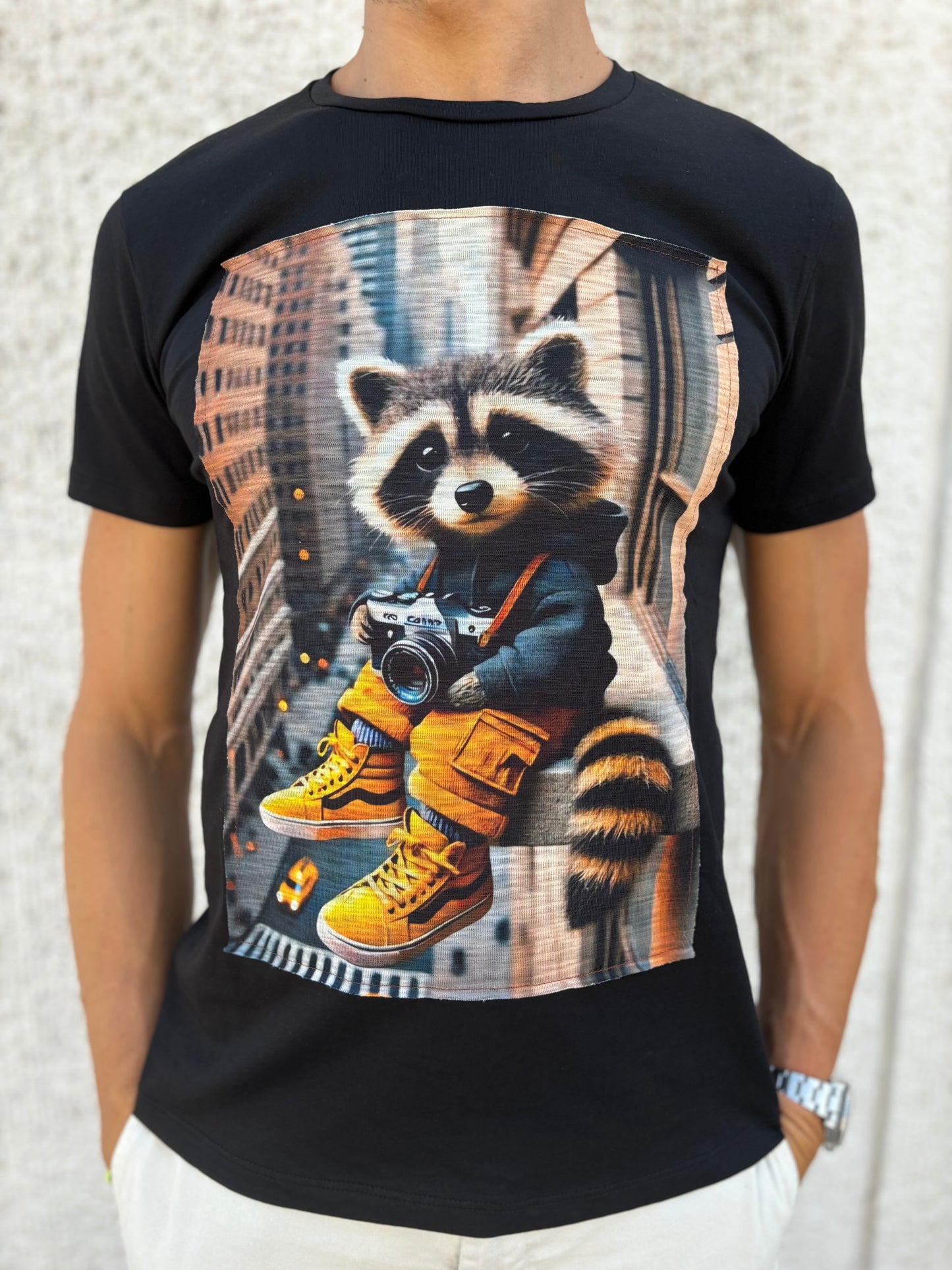 Trepuntonove t-shirt procione foto NERO